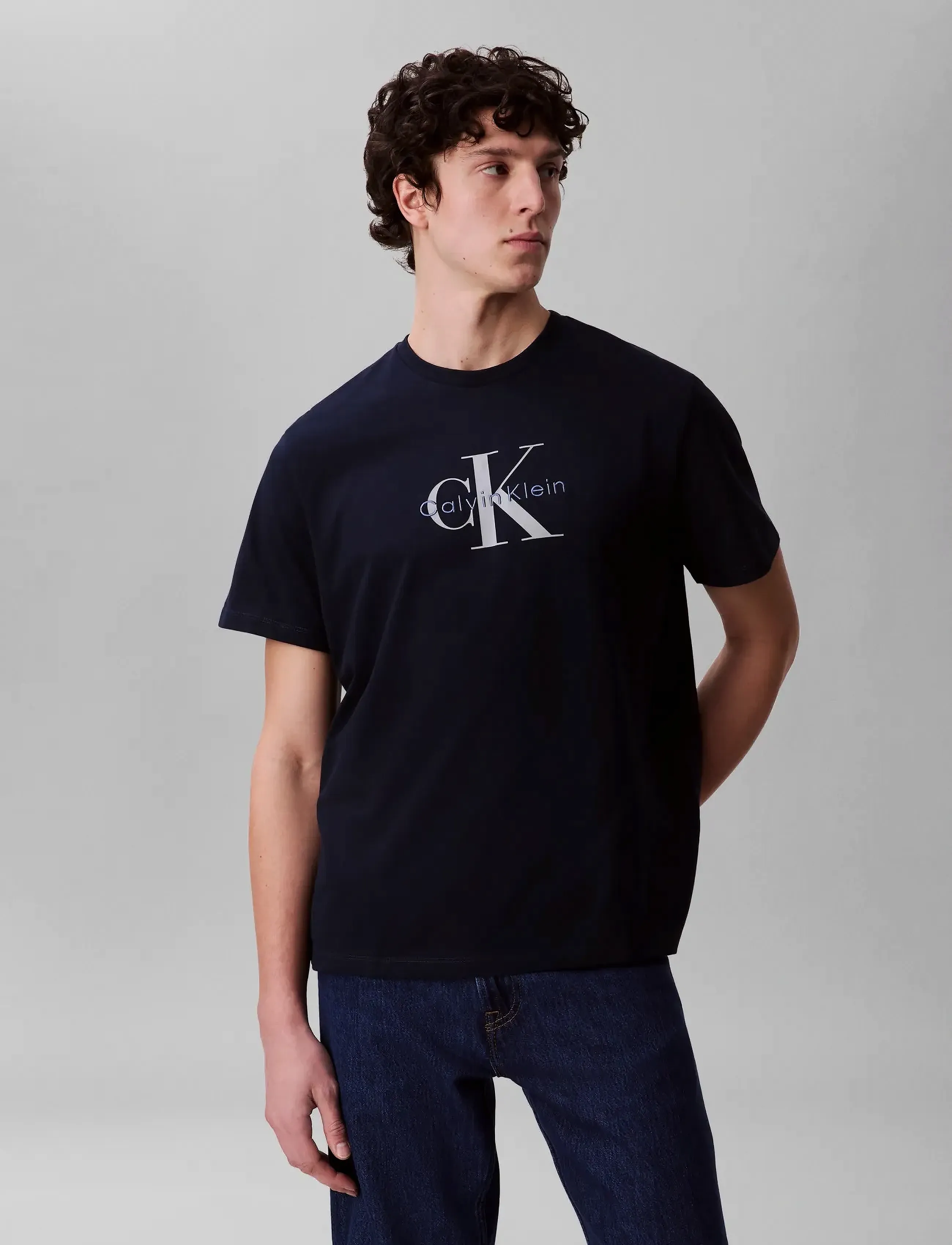 Calvin Klein Jeans Ss Hero Monologo Tee 20S, L, Navy, T-Shirts > Kortærmede, Herre
