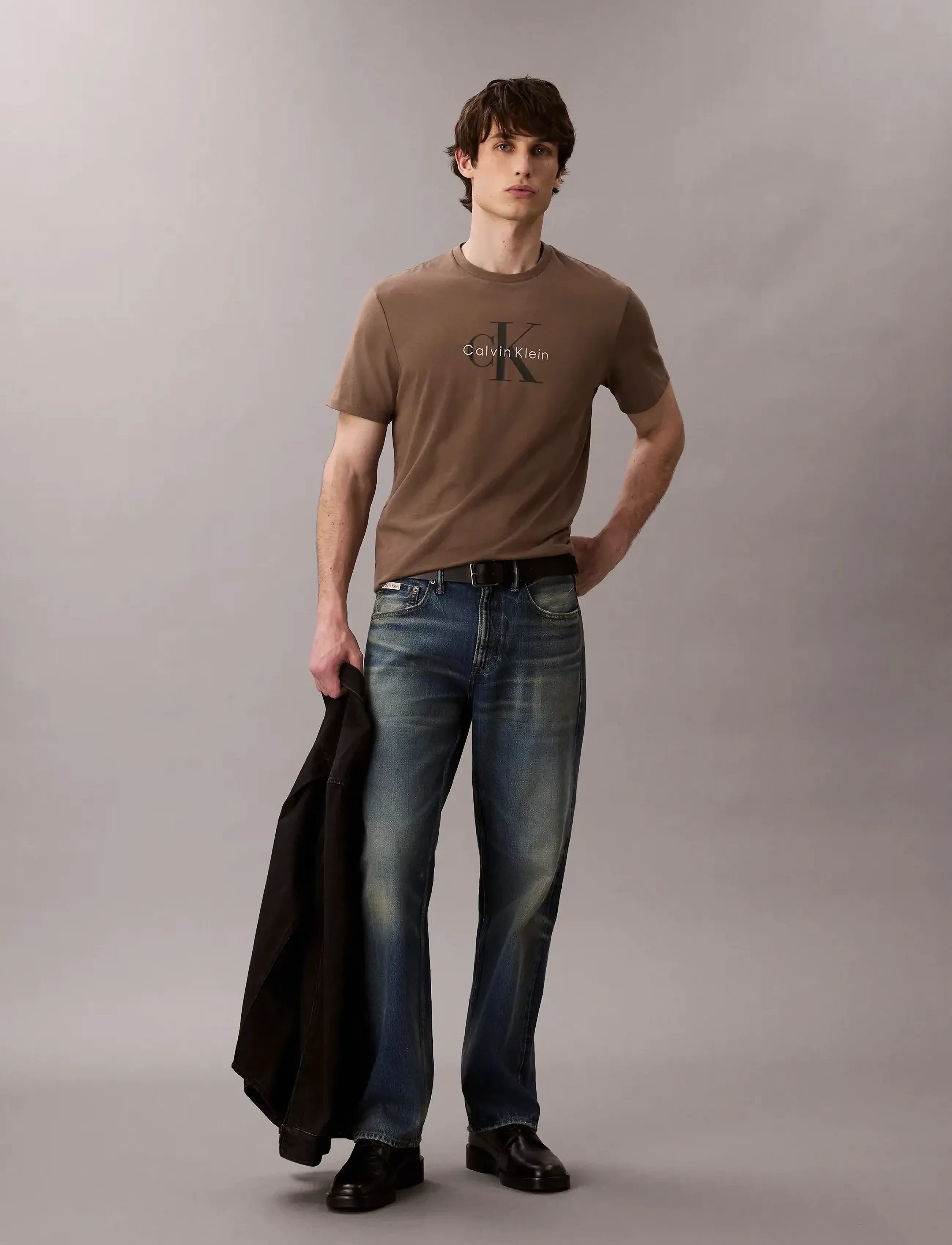 Calvin Klein Jeans Ss Hero Monologo Tee 20S, M, Brown, T-Shirts > Kortærmede, Herre