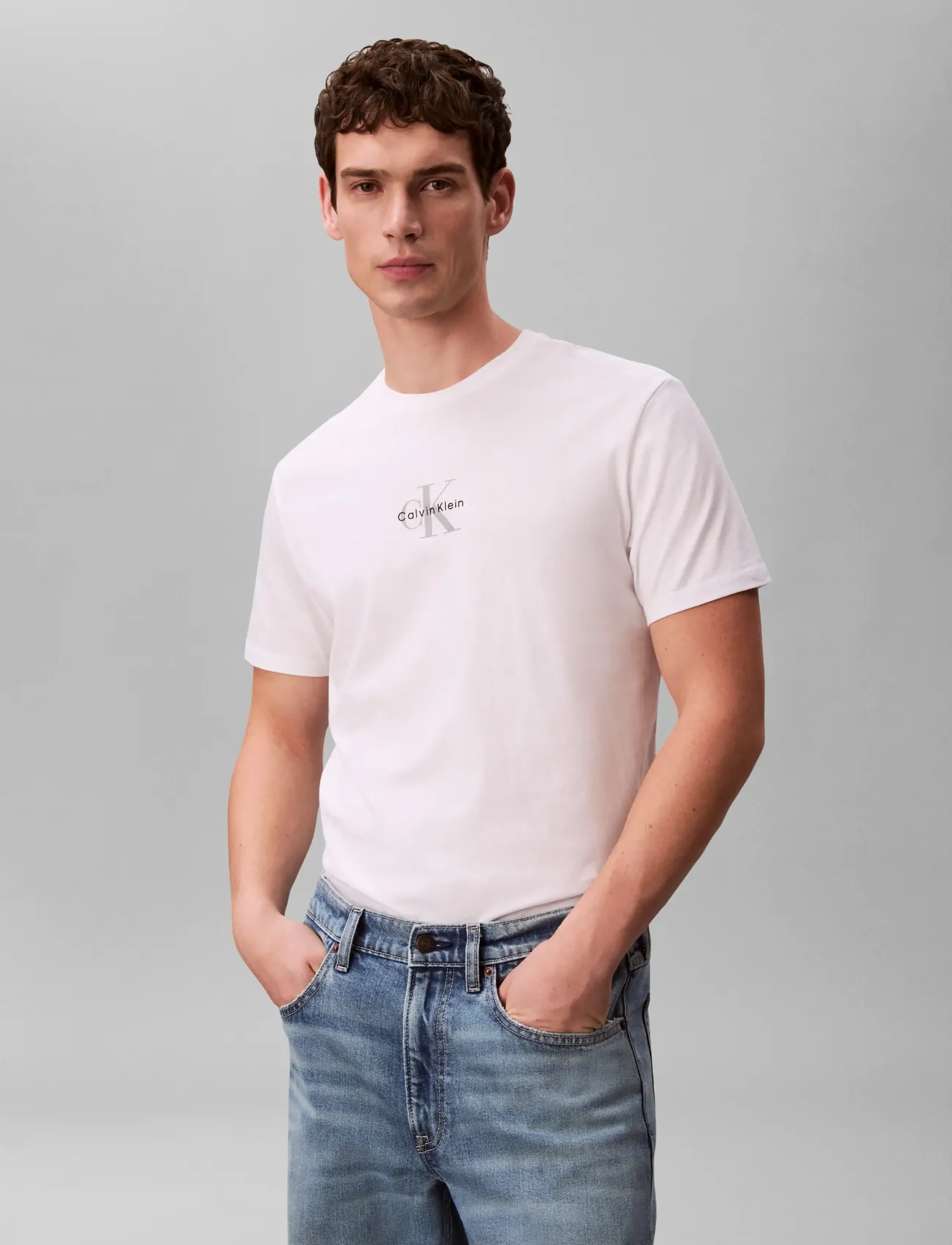 Calvin Klein Jeans SS 30S MICRO MONOLOGO TEE - T-särgid - BRIGHT WHITE / white