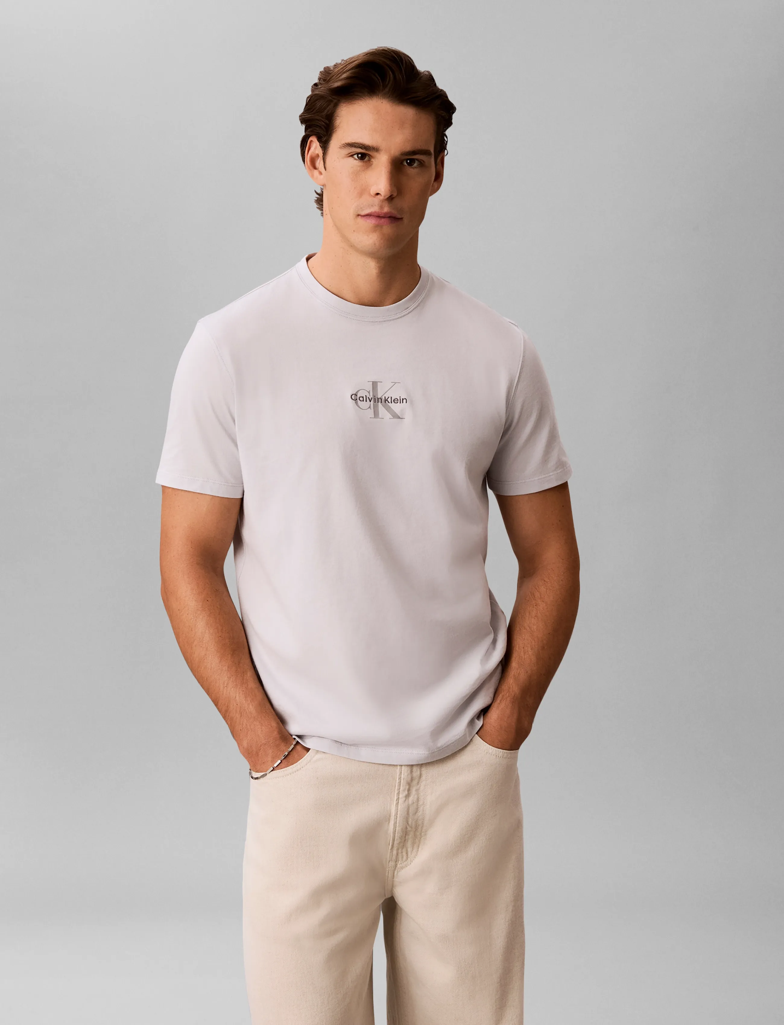 Calvin Klein Jeans - SS 30S MICRO MONOLOGO GRAPHIC TE - kurzärmelige t-shirts - marble gray - 3