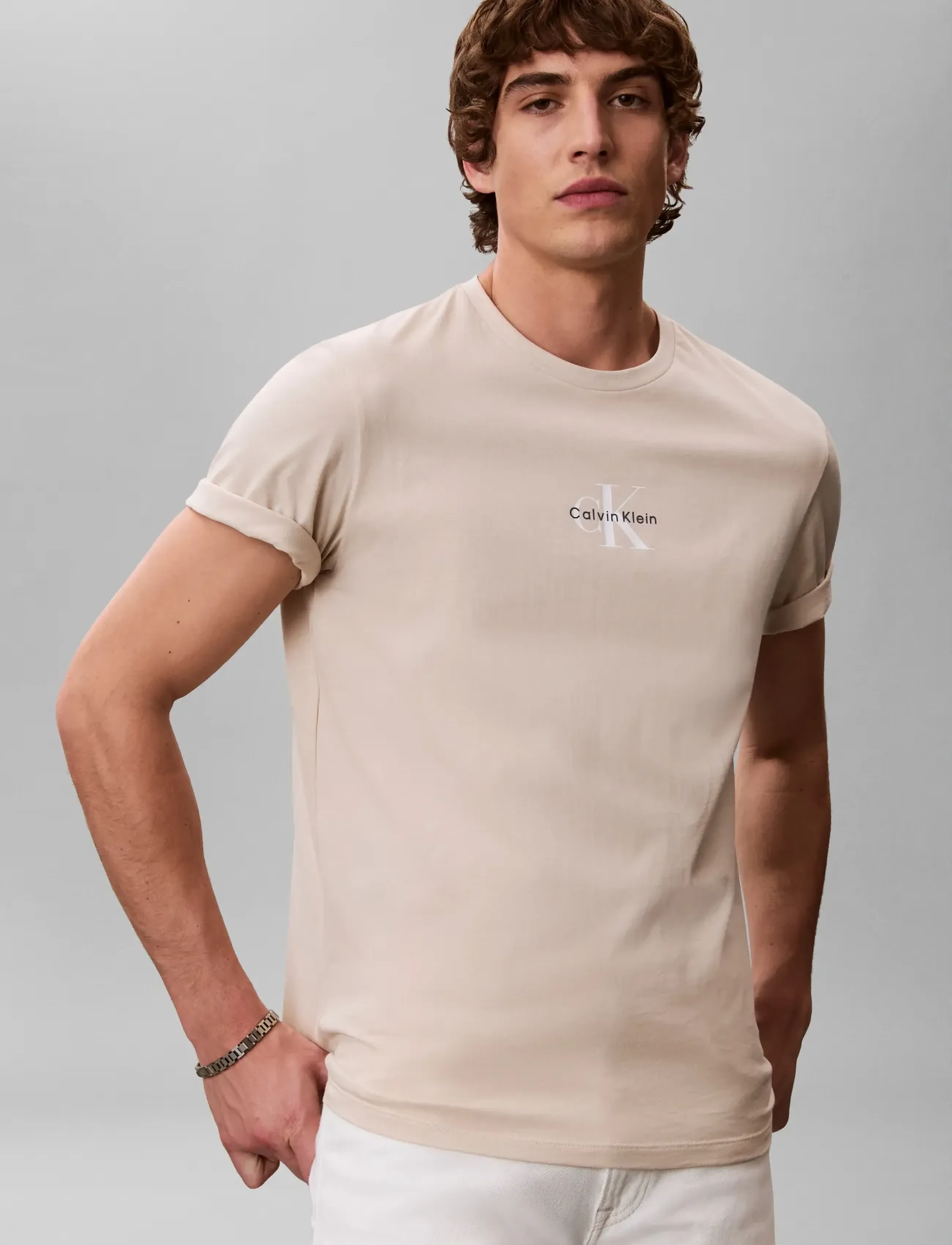 Calvin Klein Jeans - SS 30S MICRO MONOLOGO TEE - kortærmede t-shirts - oatmeal - 4