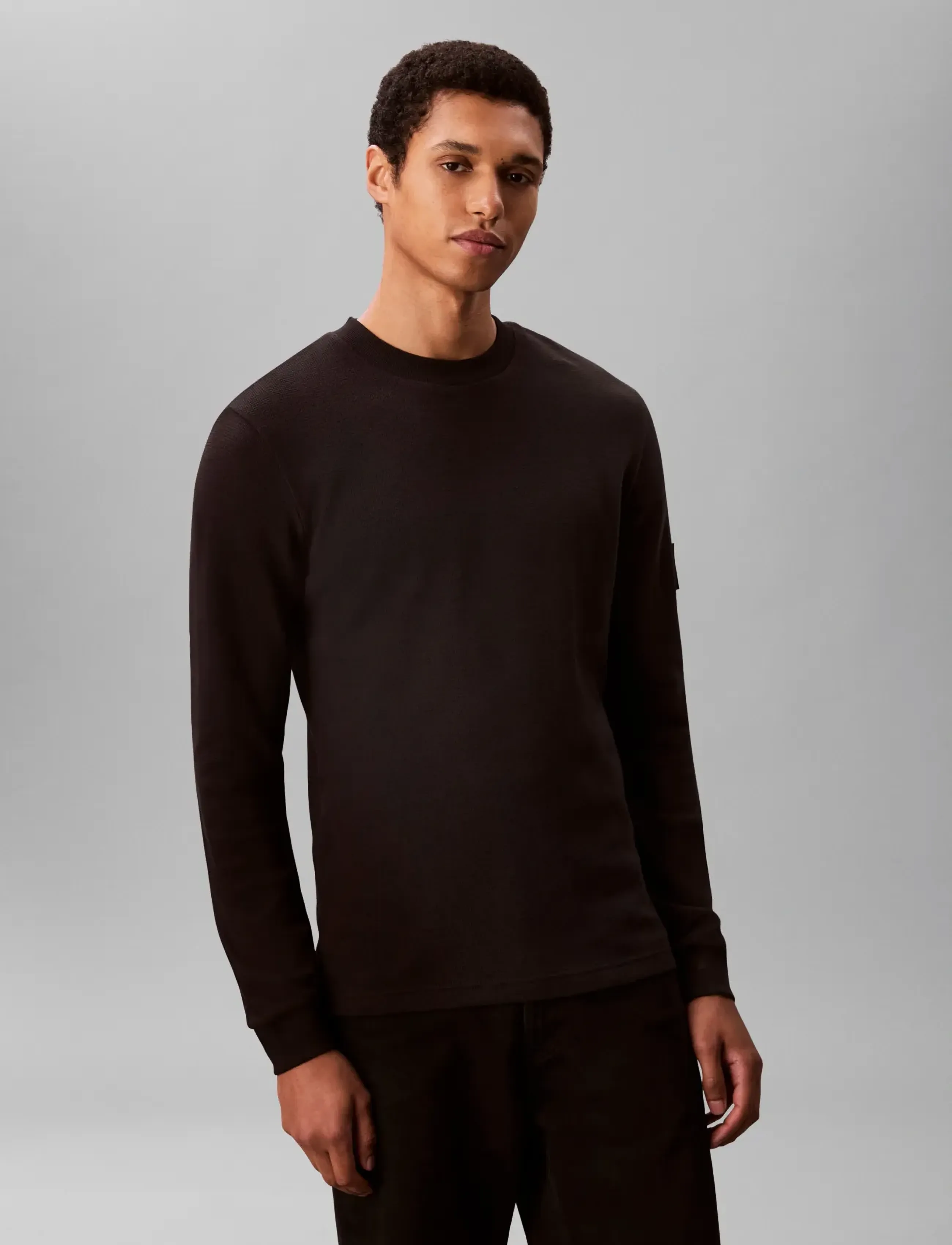 Calvin Klein Jeans BADGE WAFFLE LS TEE - Drabužiai - BLACK / black