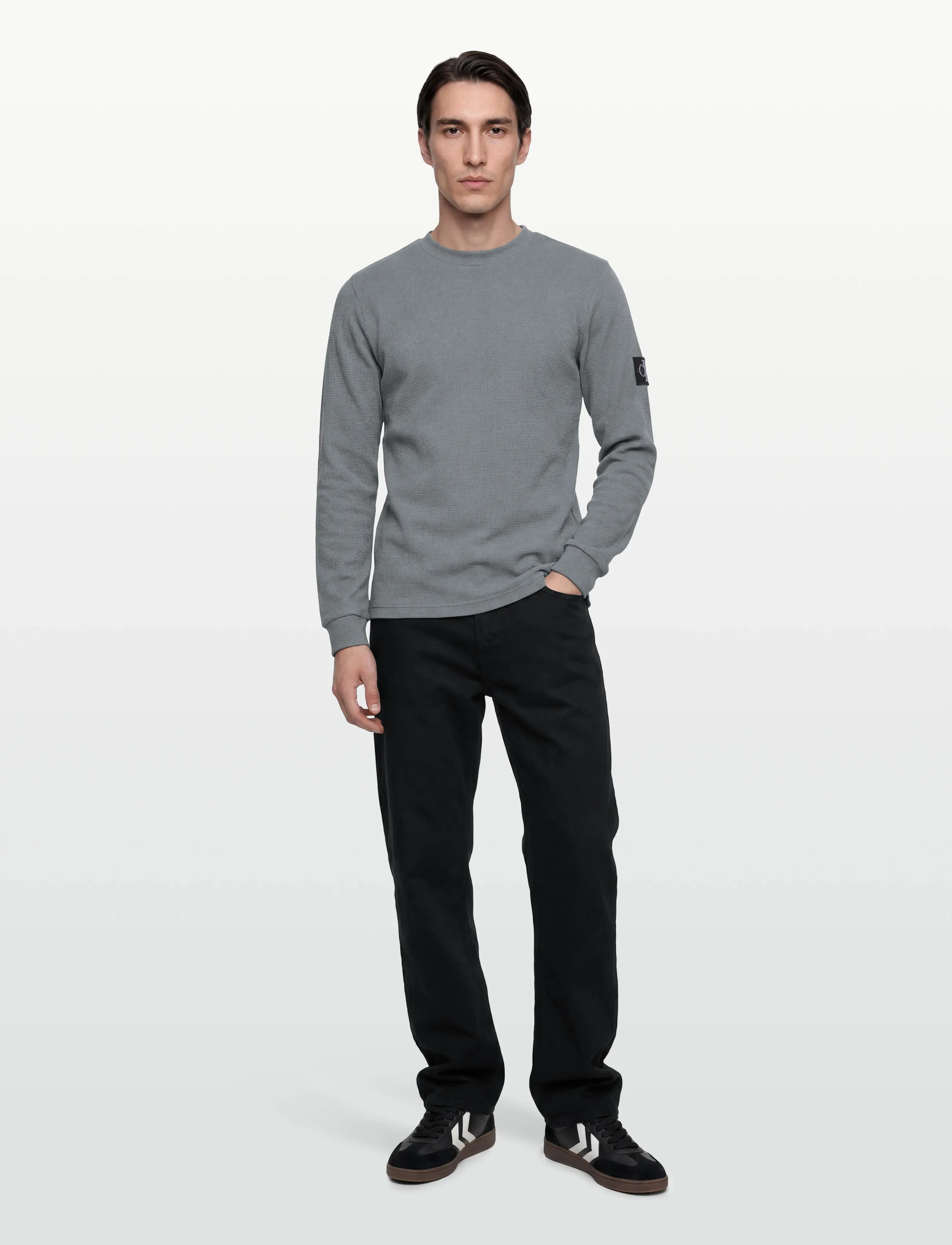 Calvin Klein Jeans Badge Waffle Ls Tee, XL, T-shirts, Grau - Long-sleeved, Männerswear