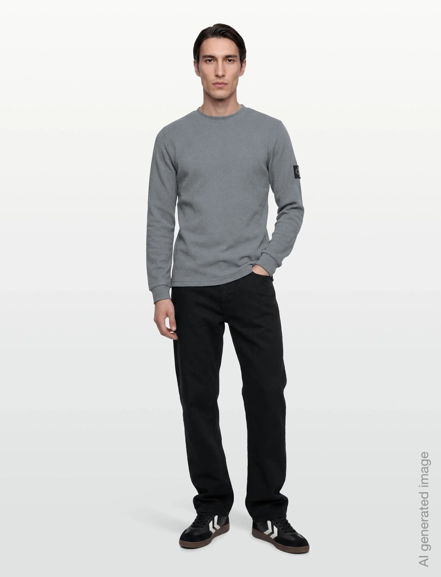 Calvin Klein Jeans - BADGE WAFFLE LS TEE - pikkade varrukatega t-särgid - steel gray - 0