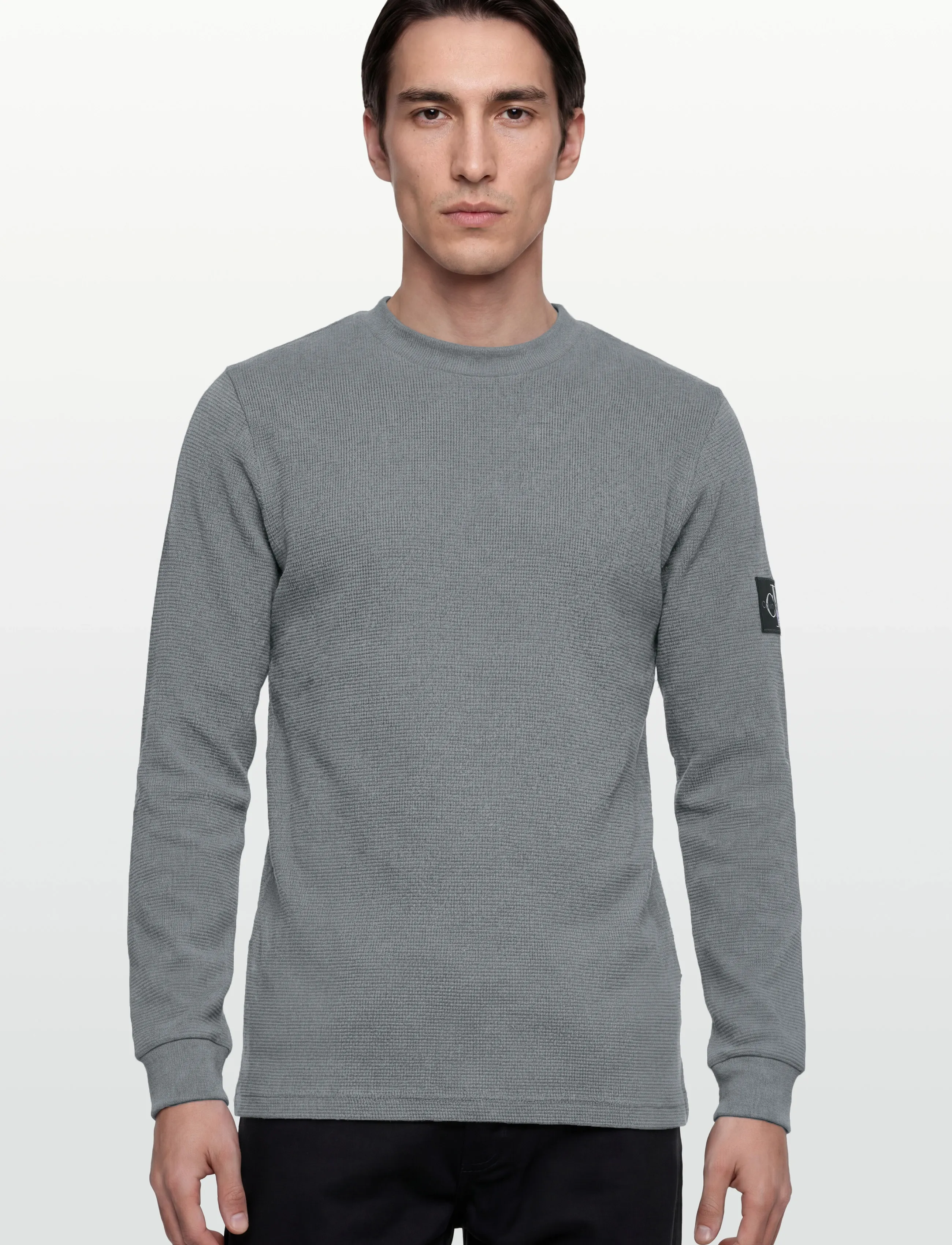 Calvin Klein Jeans - BADGE WAFFLE LS TEE - pikkade varrukatega t-särgid - steel gray - 4