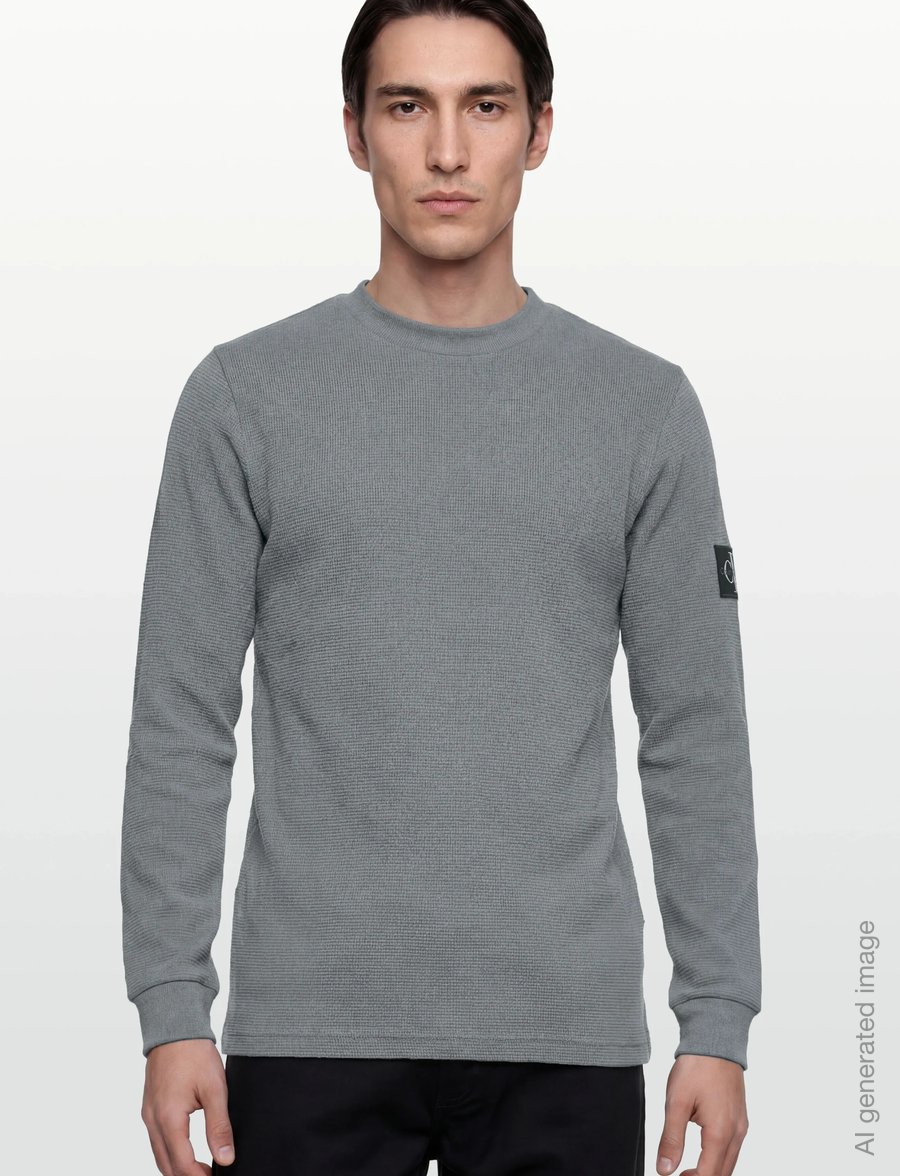 Calvin Klein Jeans - BADGE WAFFLE LS TEE - pikkade varrukatega t-särgid - steel gray - 4
