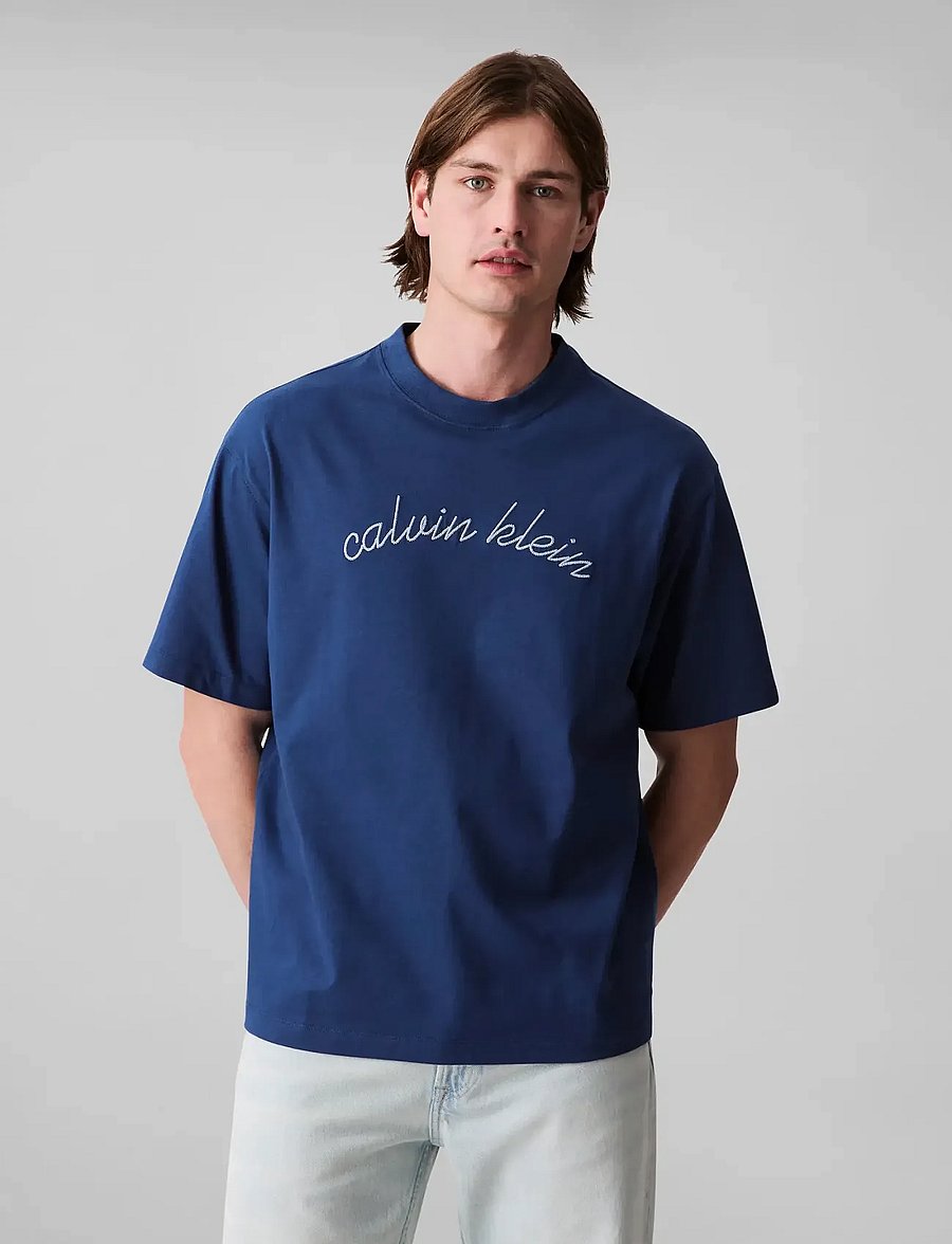 Calvin Klein Jeans - SS CENTER CHAIN STITCH 16S RLXD - kortärmade t-shirts - blue jean - 0