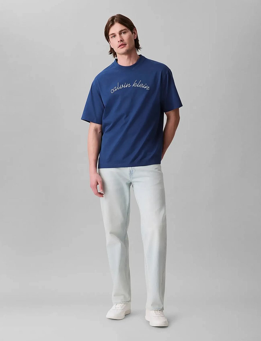 Calvin Klein Jeans - SS CENTER CHAIN STITCH 16S RLXD - kortärmade t-shirts - blue jean - 3