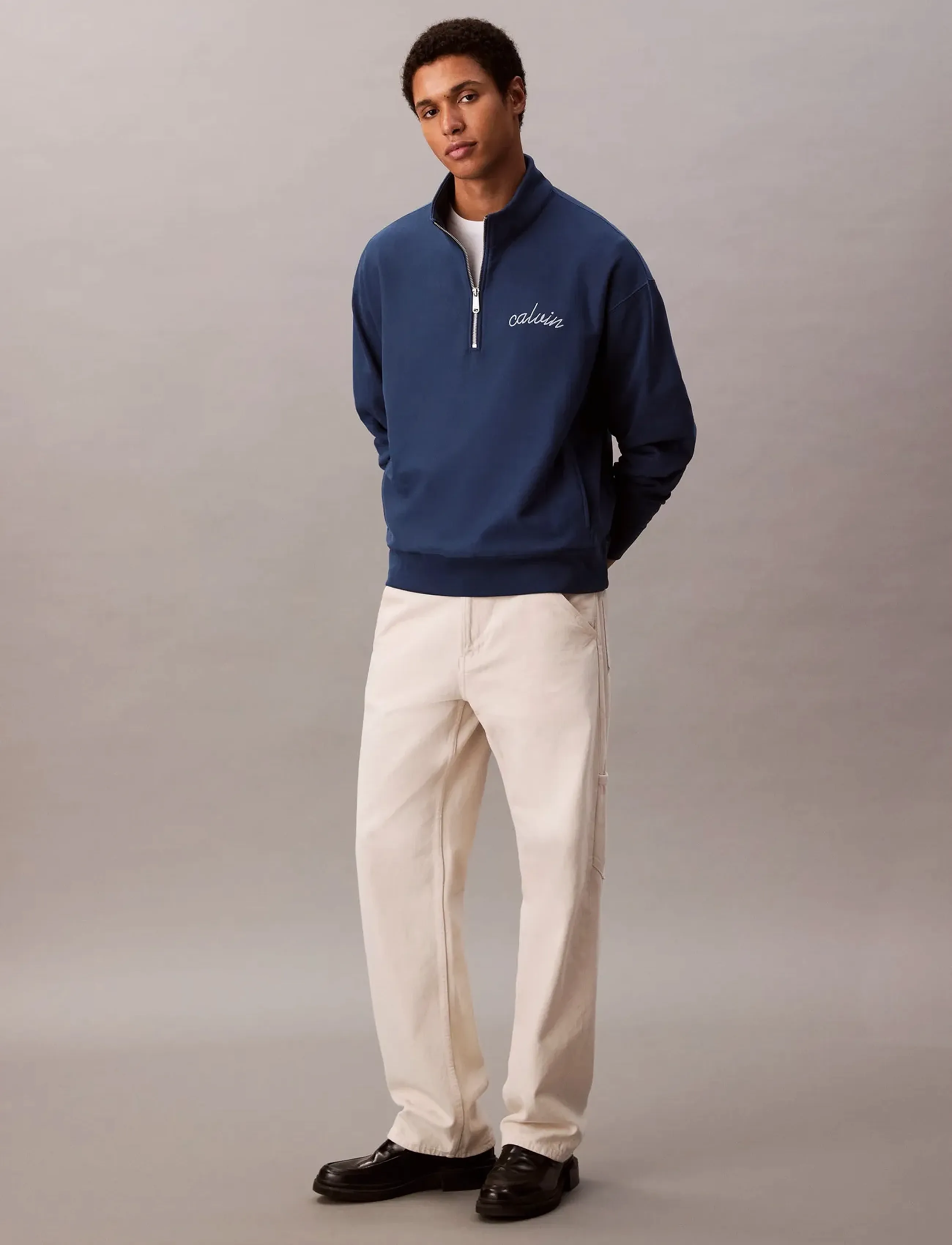 Calvin Klein Jeans PREMIUM TERRY CHAIN STITCH QTR Z - Sweatshirts - BLUE JEAN / blue