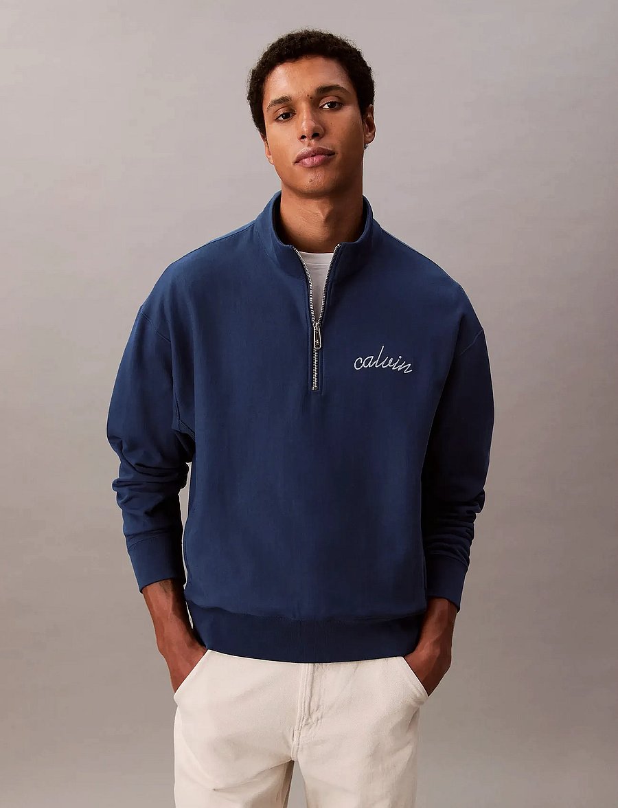 Calvin Klein Jeans - PREMIUM TERRY CHAIN STITCH QTR Z - swetry - blue jean - 4