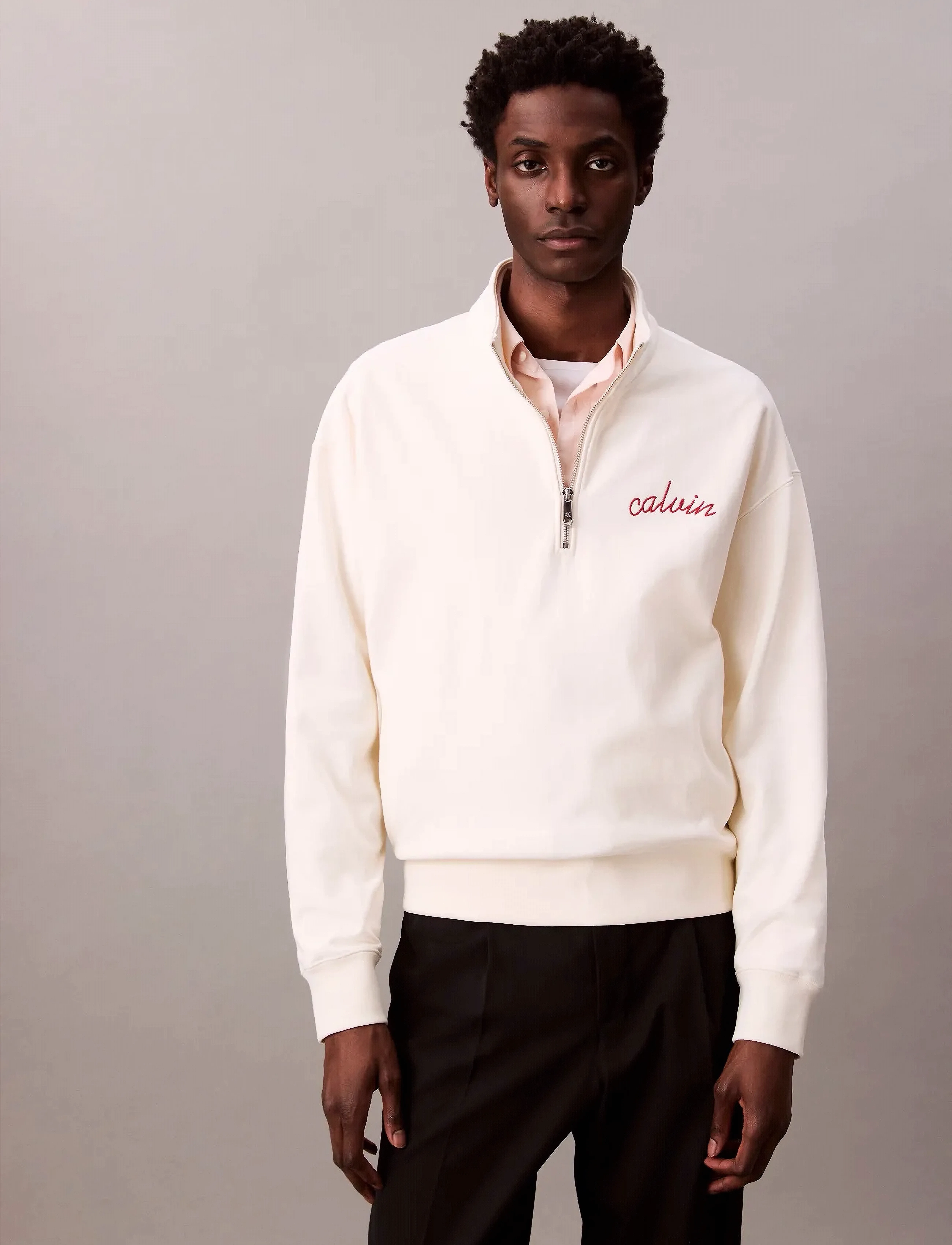 Calvin Klein Jeans PREMIUM TERRY CHAIN STITCH QTR Z - Sweatshirts - TOFU / white