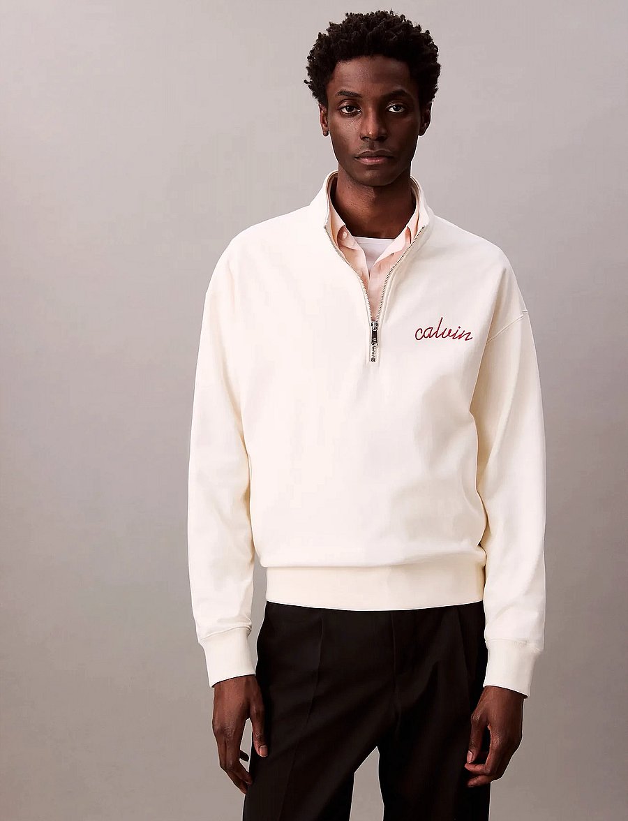 Calvin Klein Jeans - PREMIUM TERRY CHAIN STITCH QTR Z - hettupeysur - tofu - 0