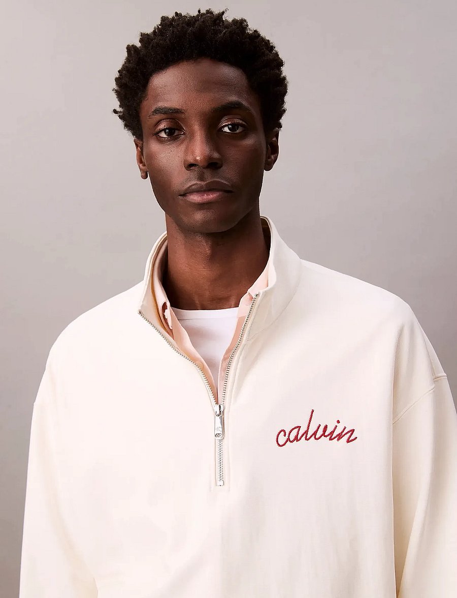 Calvin Klein Jeans - PREMIUM TERRY CHAIN STITCH QTR Z - hettupeysur - tofu - 4