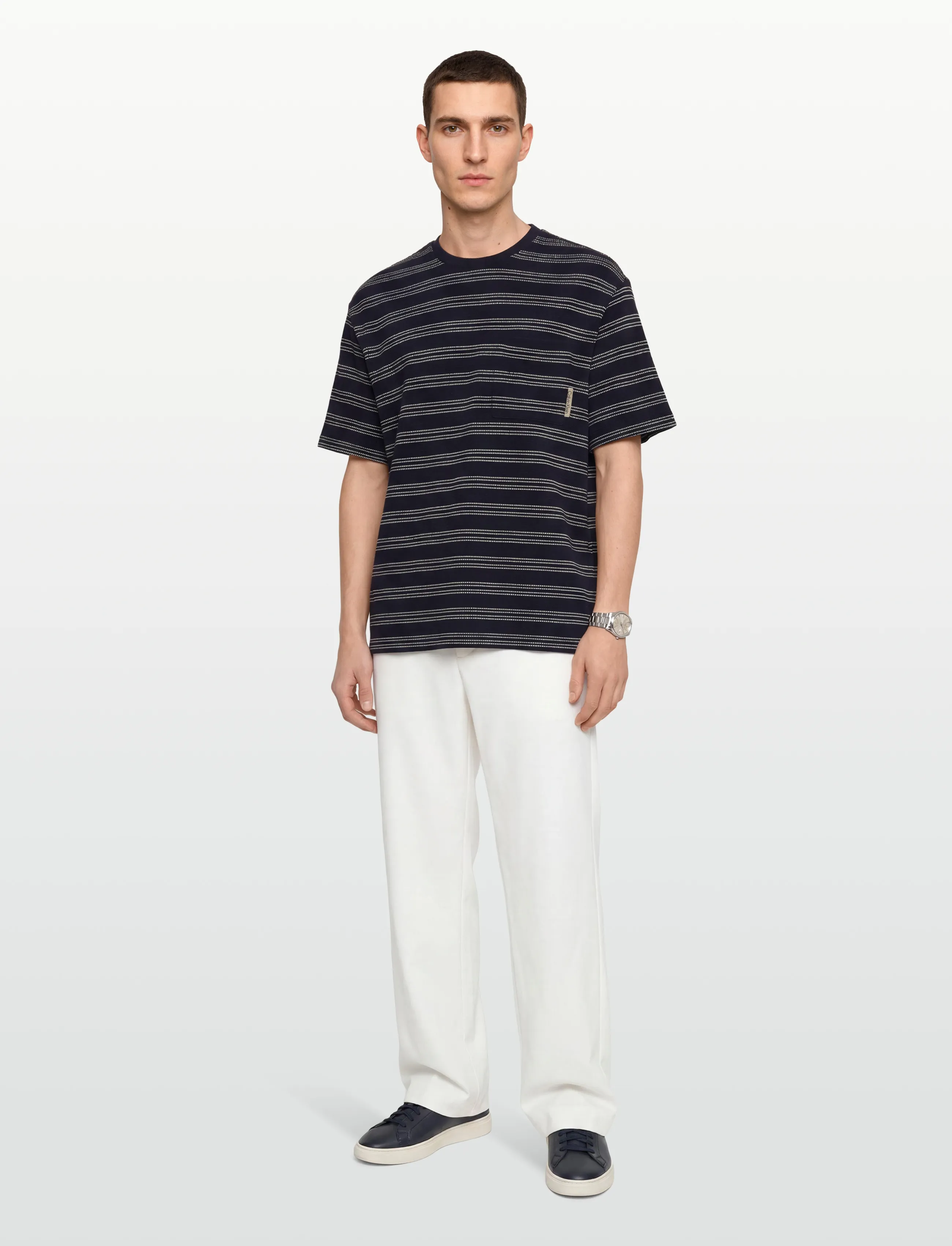 Calvin Klein Jeans SS STRIPE JACQUARD RLXD POCKET T - T-Shirts - NIGHT SKY / navy
