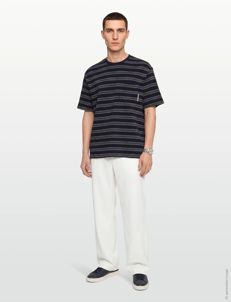 Calvin Klein Jeans - SS STRIPE JACQUARD RLXD POCKET T - kurzärmelige t-shirts - night sky - 0