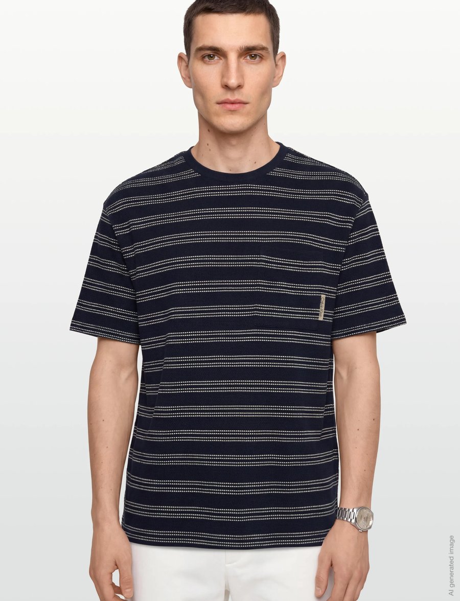 Calvin Klein Jeans - SS STRIPE JACQUARD RLXD POCKET T - kurzärmelige t-shirts - night sky - 3