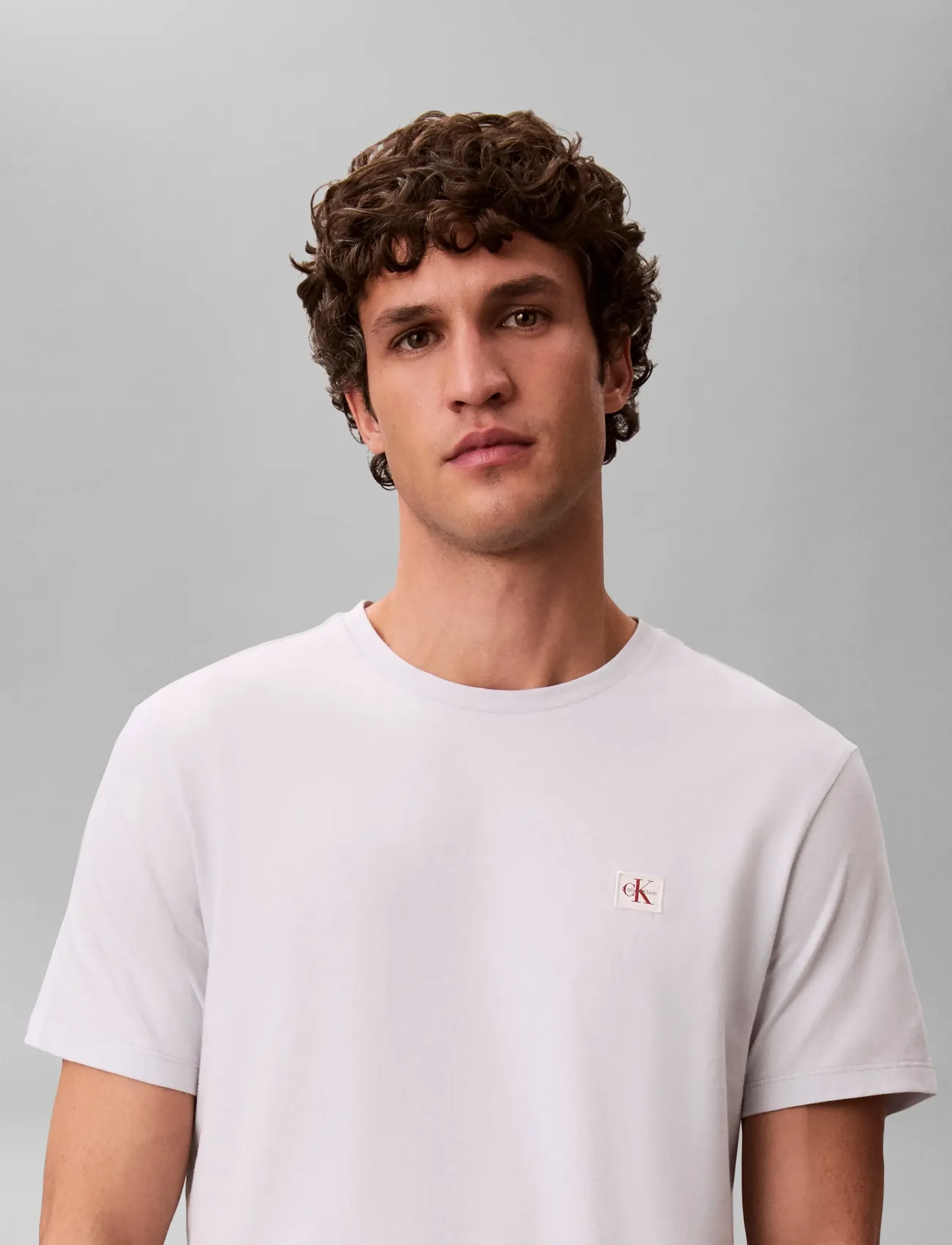 Calvin Klein Jeans SS CLASSIC 30S WOVEN LABEL TEE - Riided - MARBLE GRAY / grey