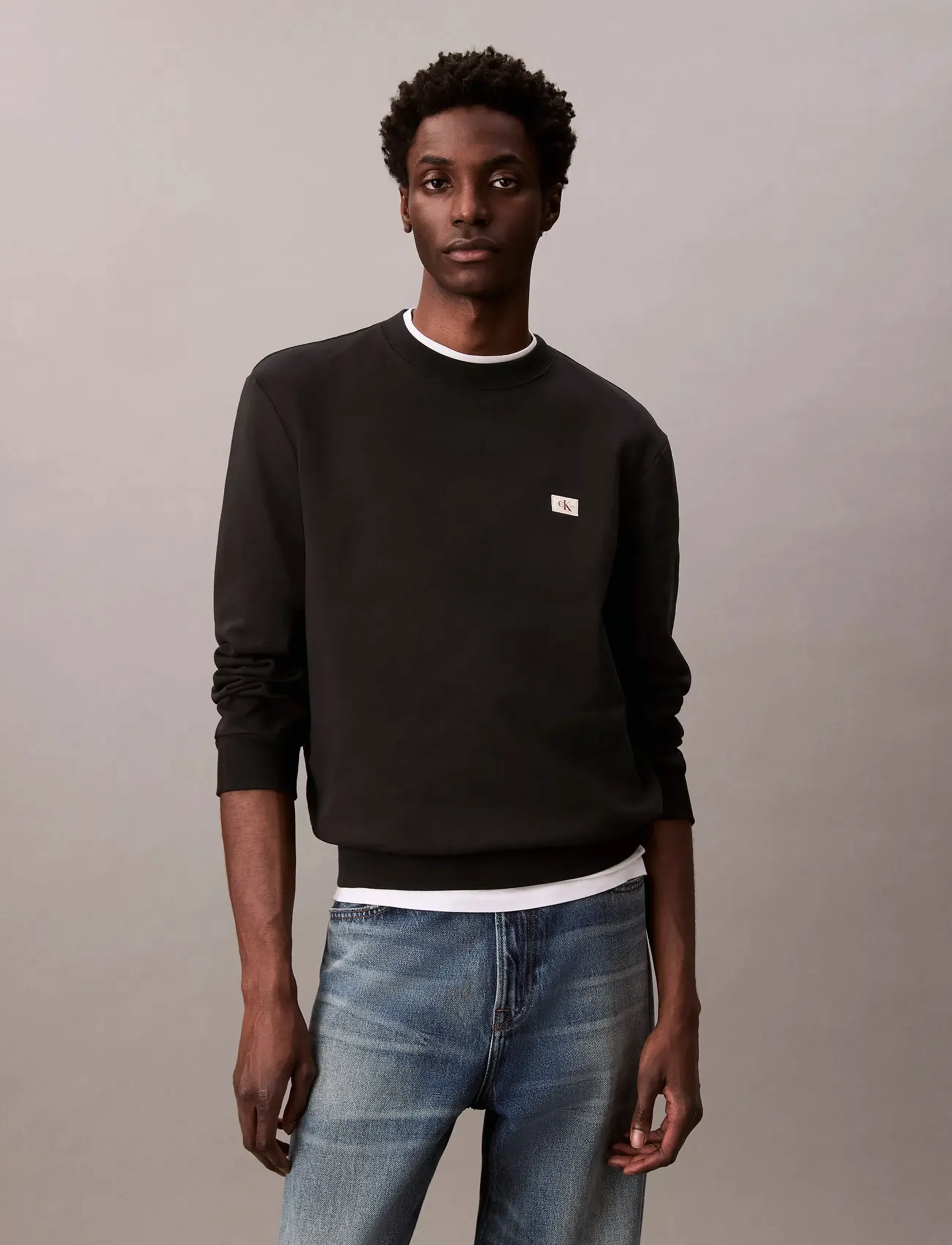 Calvin Klein Jeans Ls Eu 350Terry Badge Cn Swtshrt, M, Sweatshirts & Hoodies, Schwarz - Sweatshirts, Männerswear