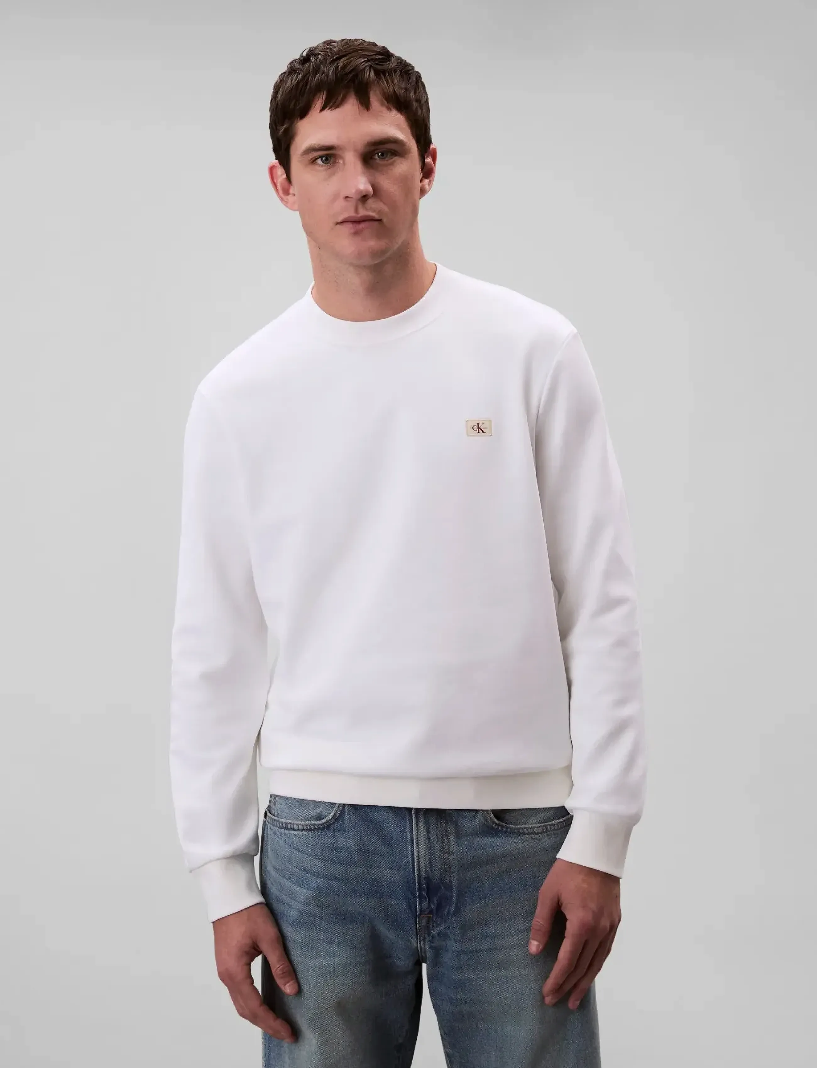 Calvin Klein Jeans Ls Eu 350Terry Badge Cn Swtshrt, XXL, Sweatshirts & Hoodies, Weiß - Sweatshirts, Männerswear