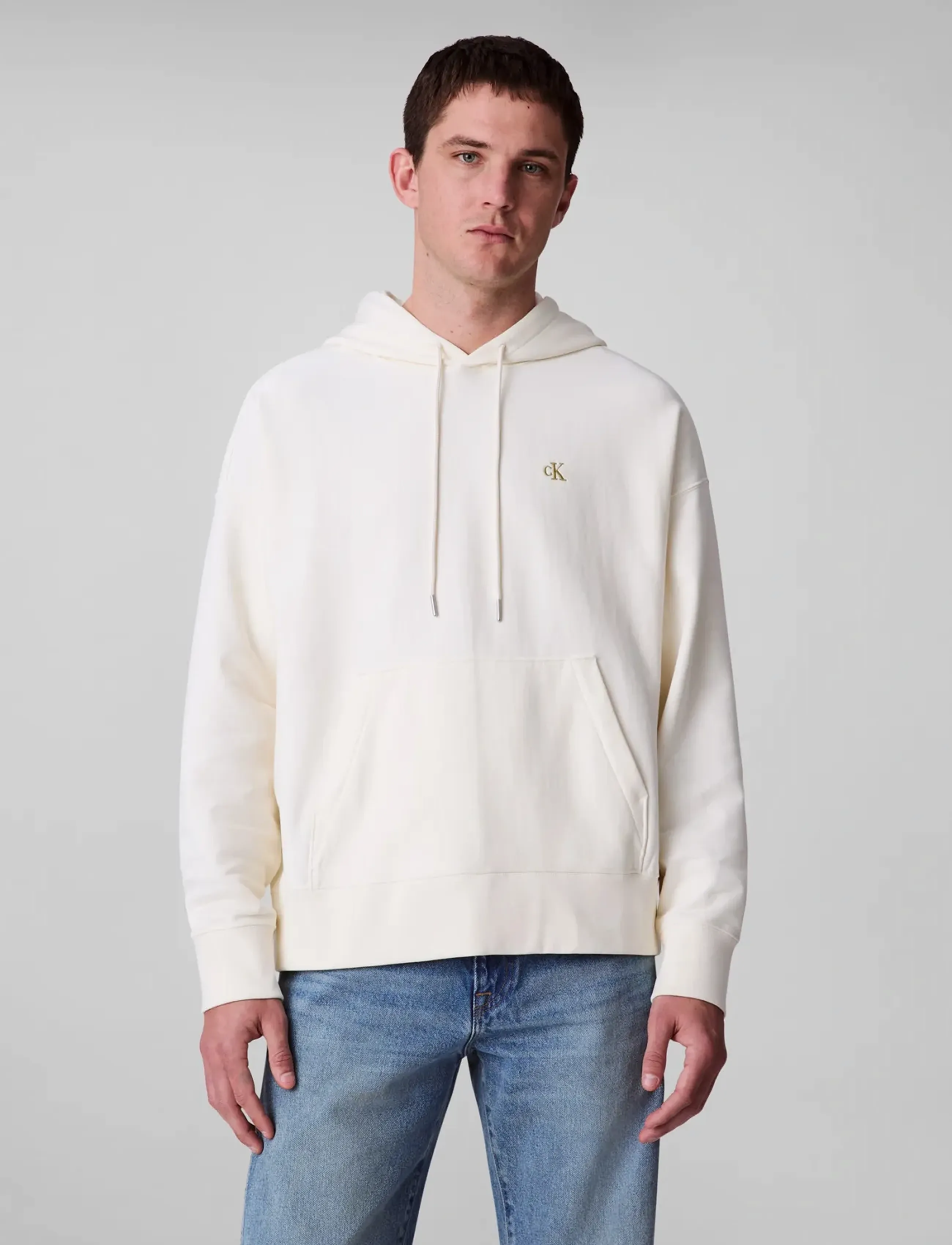 Calvin Klein Jeans PREMIUM TERRY MONOGRAM HOODIE - Sweatshirts - TOFU / cream