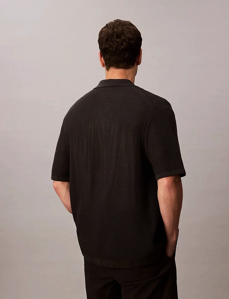 Calvin Klein Jeans - SS CTTN MSH BTTN FRN - short-sleeved shirts - pirate black - 3