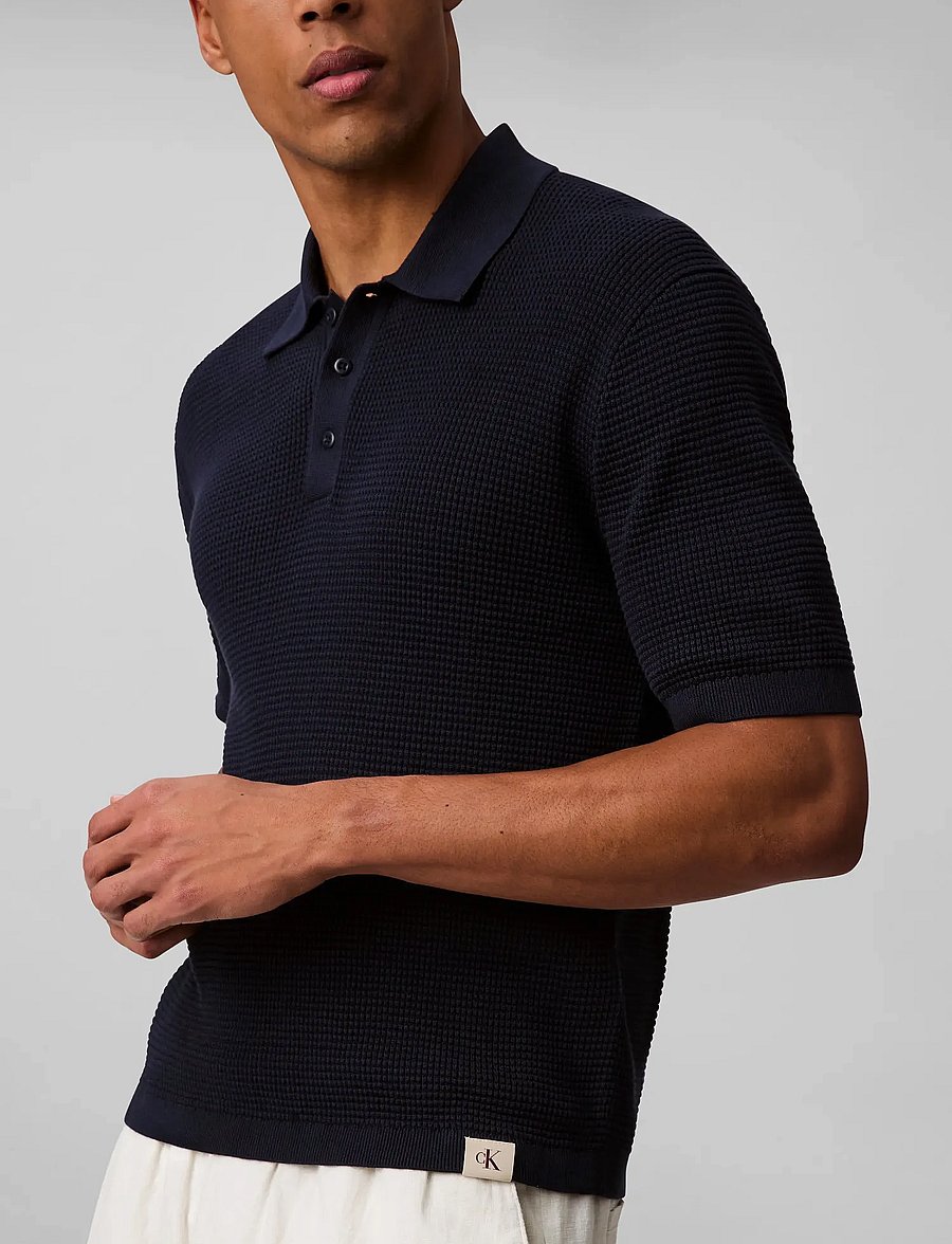 Calvin Klein Jeans - SS SMTH CTTN WFFL PL - lyhythihaiset - dark sapphire - 5