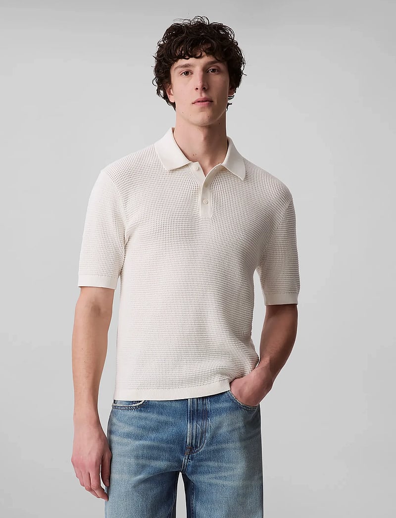 Calvin Klein Jeans - SS SMTH CTTN WFFL PL - kortærmede poloer - tofu - 0