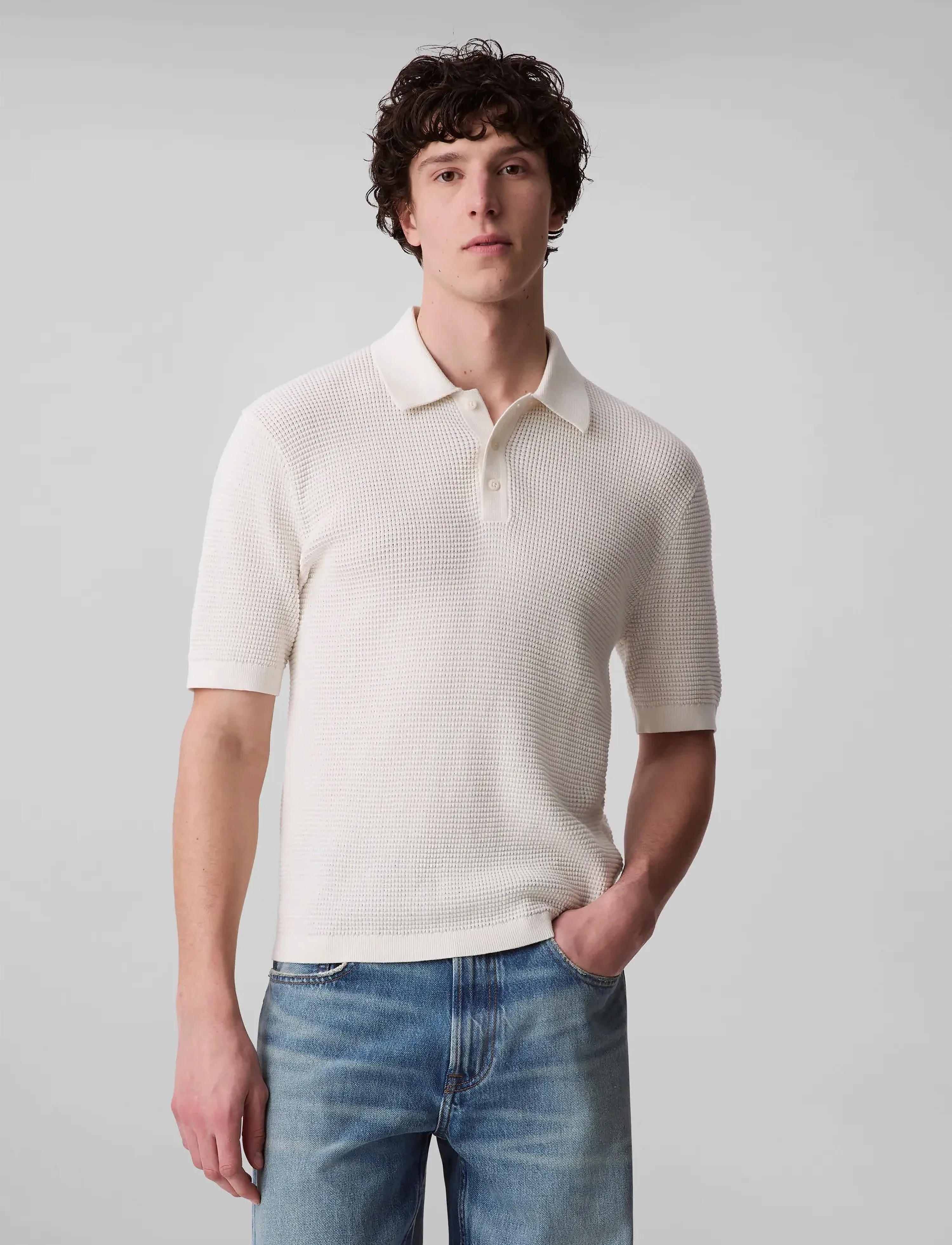 Calvin Klein Jeans - SS SMTH CTTN WFFL PL - kortærmede poloer - tofu - 0