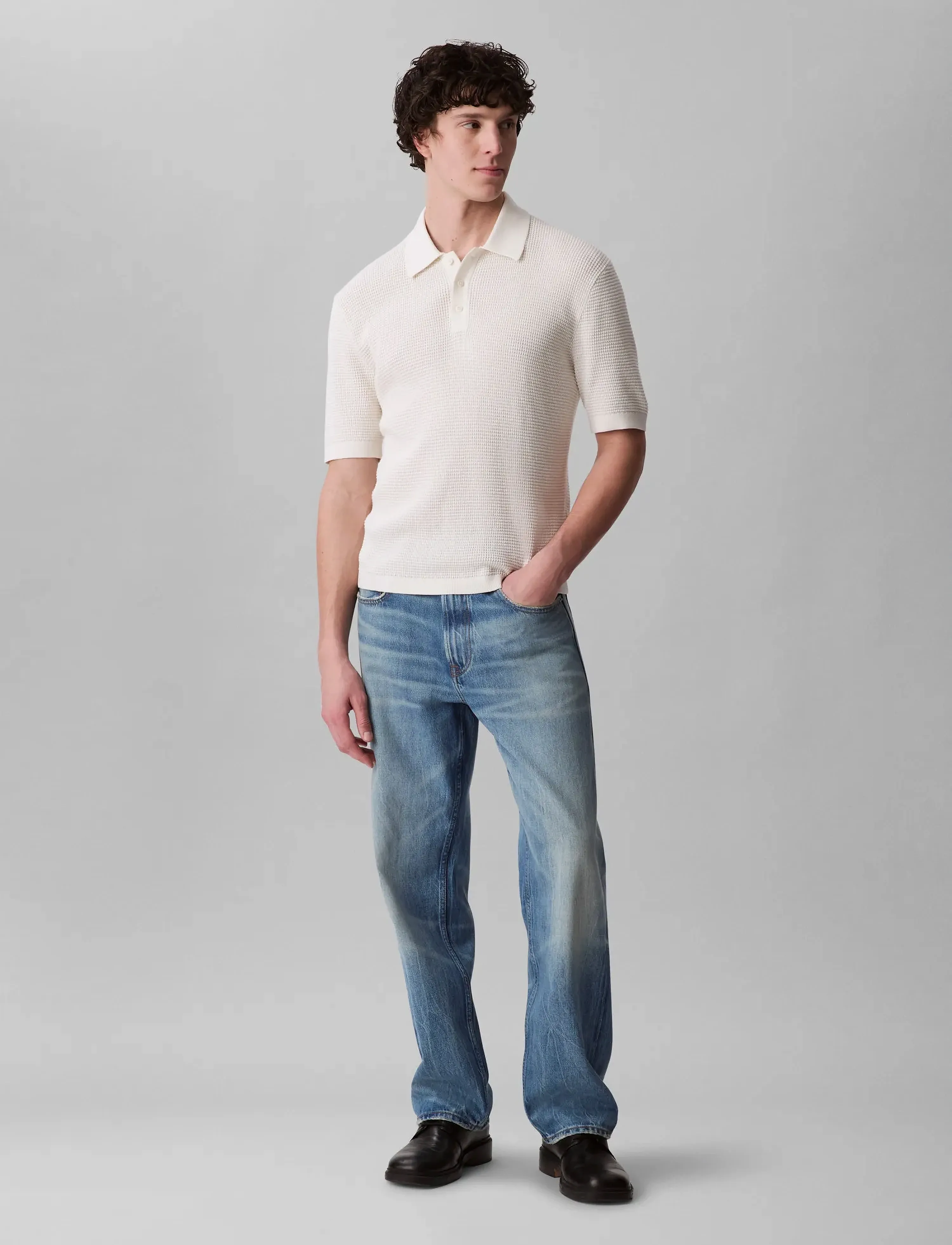 Calvin Klein Jeans - SS SMTH CTTN WFFL PL - kortærmede poloer - tofu - 3