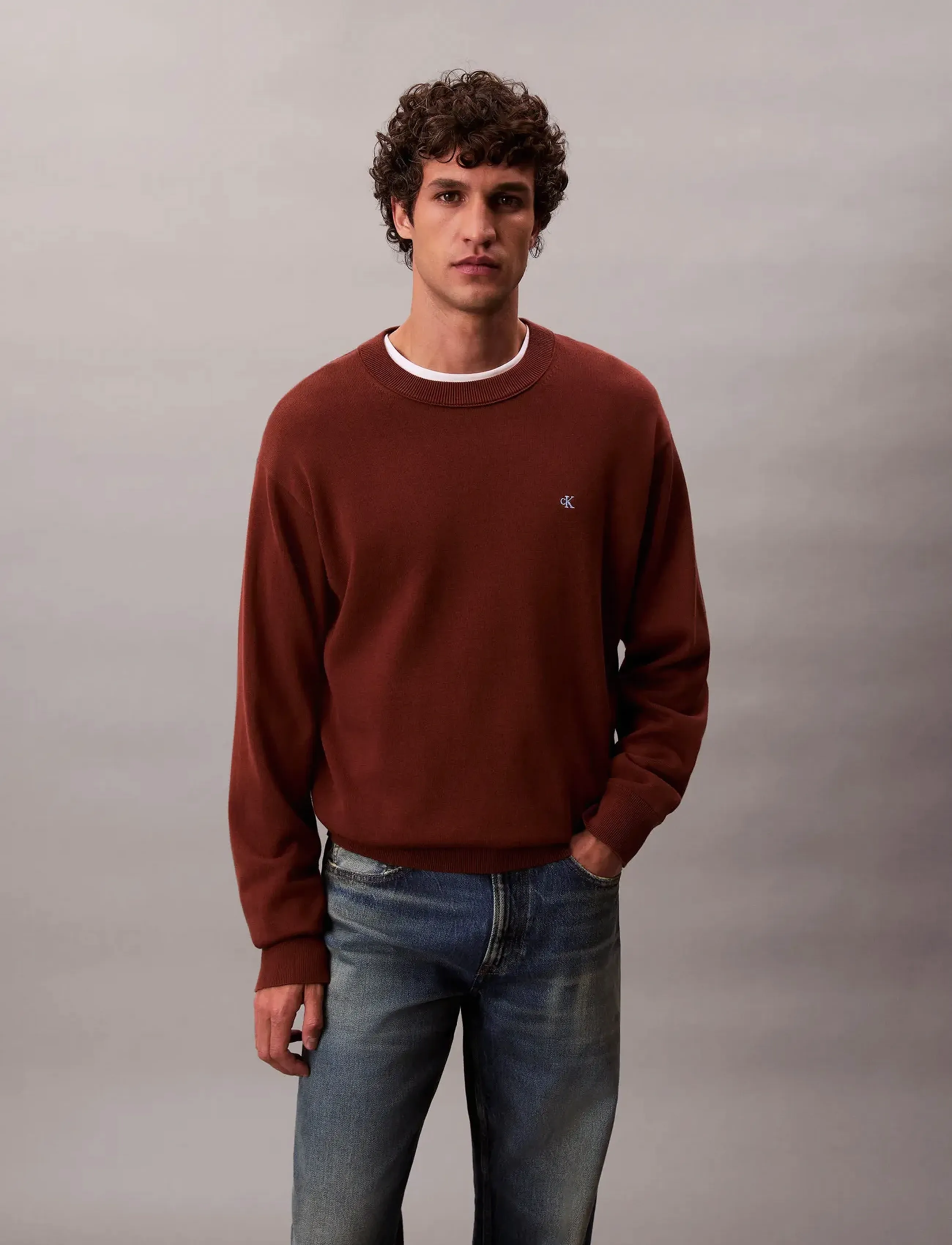 Calvin Klein Jeans - LS EZ COTTON CREWNK SWEATER 12GG - shop efter stil - cherry mahogany - 2