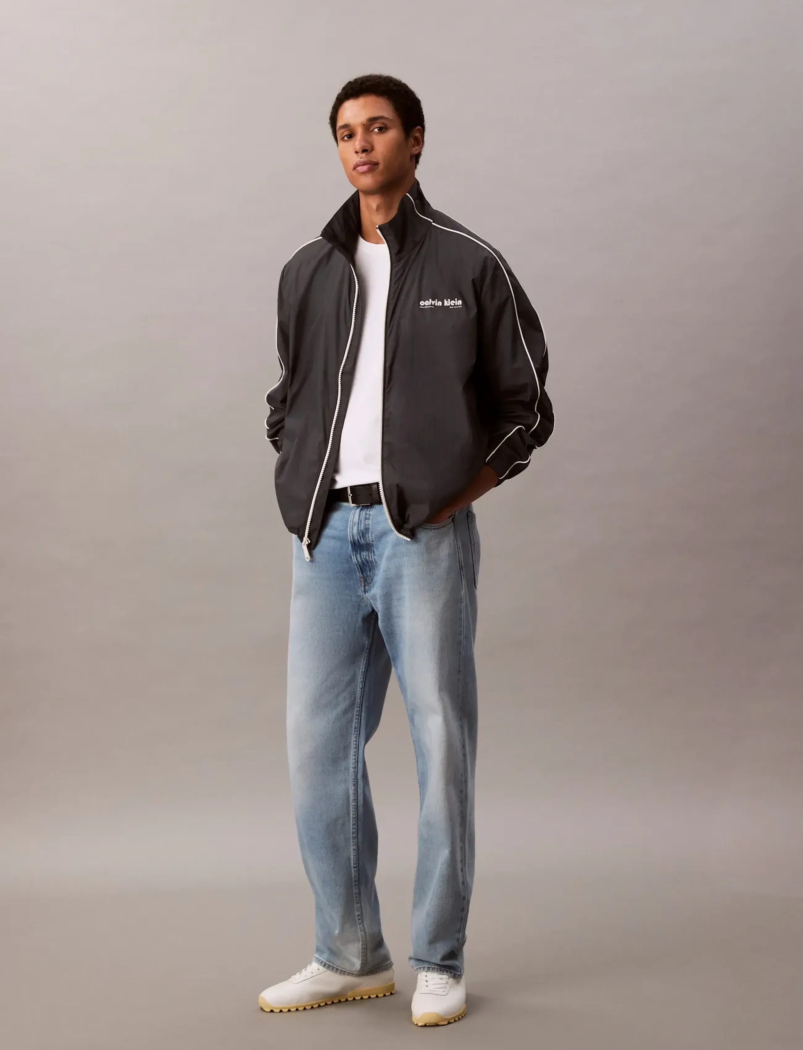 Calvin Klein Jeans LS CRINKLE STAND COLLAR TRACK JA - Kleidung - EBONY / black