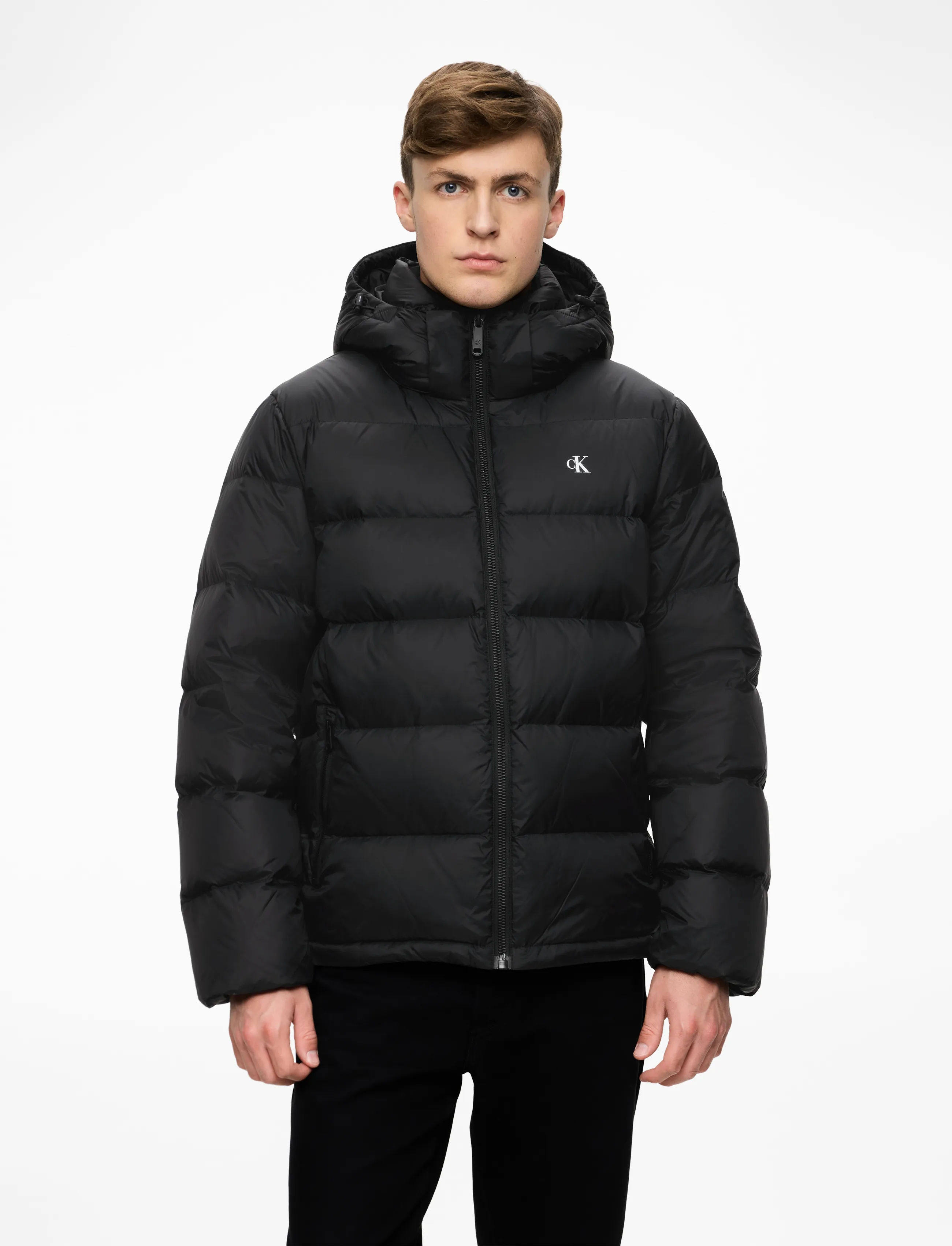 Calvin Klein Jeans LS NYLON ZIP OFF HOOD DOWN PUFFE - Overtøj - BLACK / black
