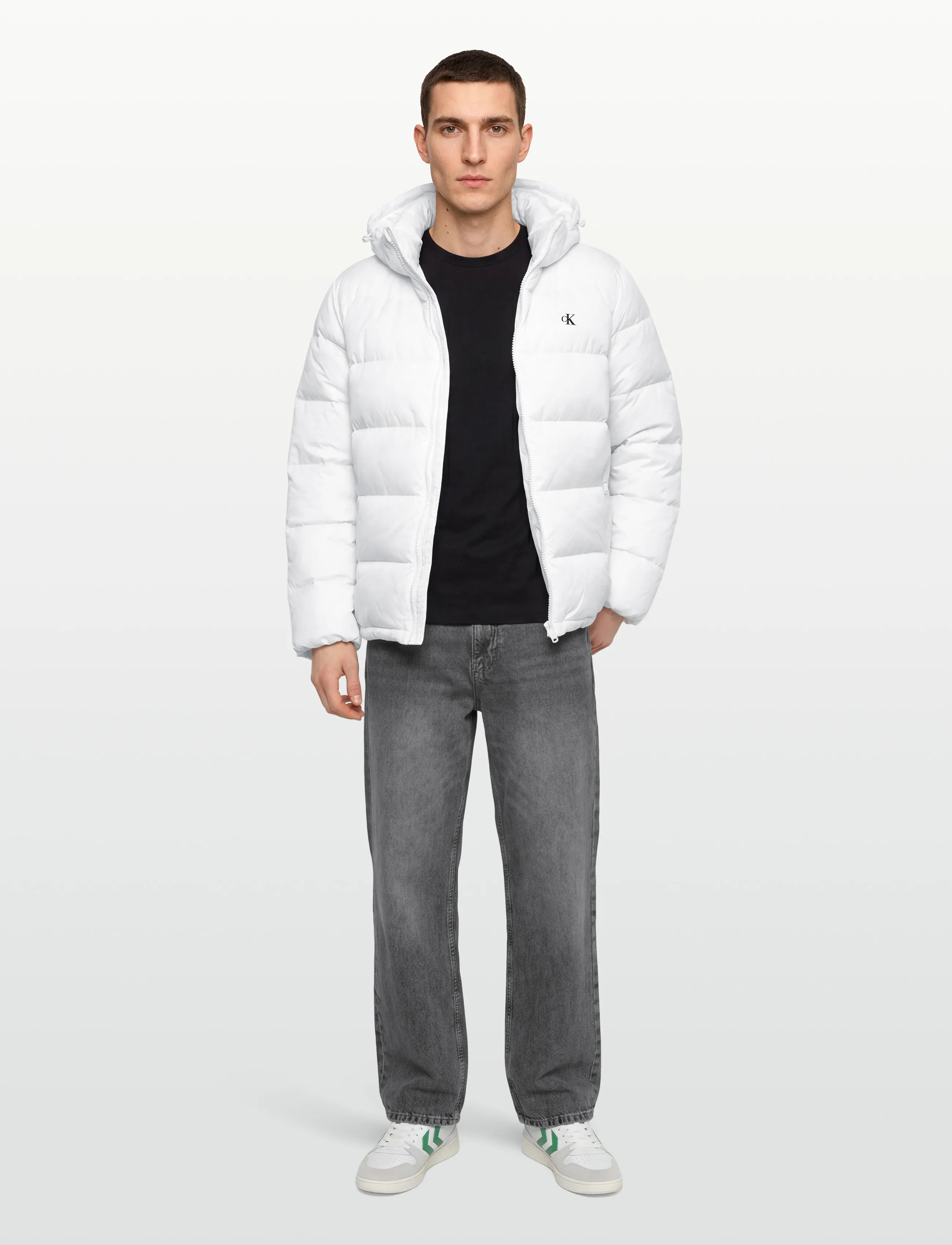 Calvin Klein Jeans Ls Nylon Zip Off Hood Down Puffe, XL, Jackets, Weiß - Padded Männerswear