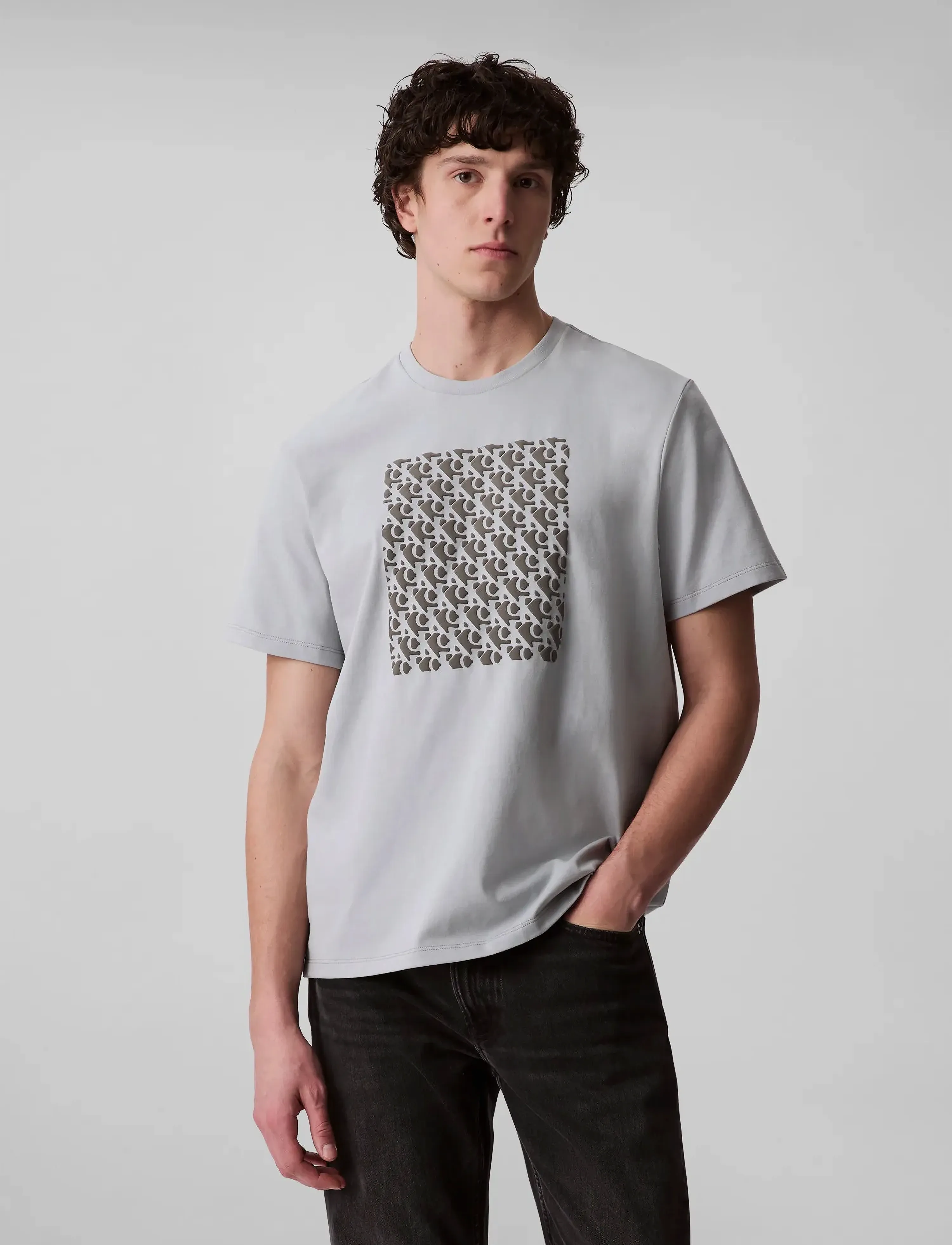 Calvin Klein Jeans Ss 20S Ck Macro Aop Puff Graphic, Mænd, Grafisk T-shirt, Grå, Str: XS