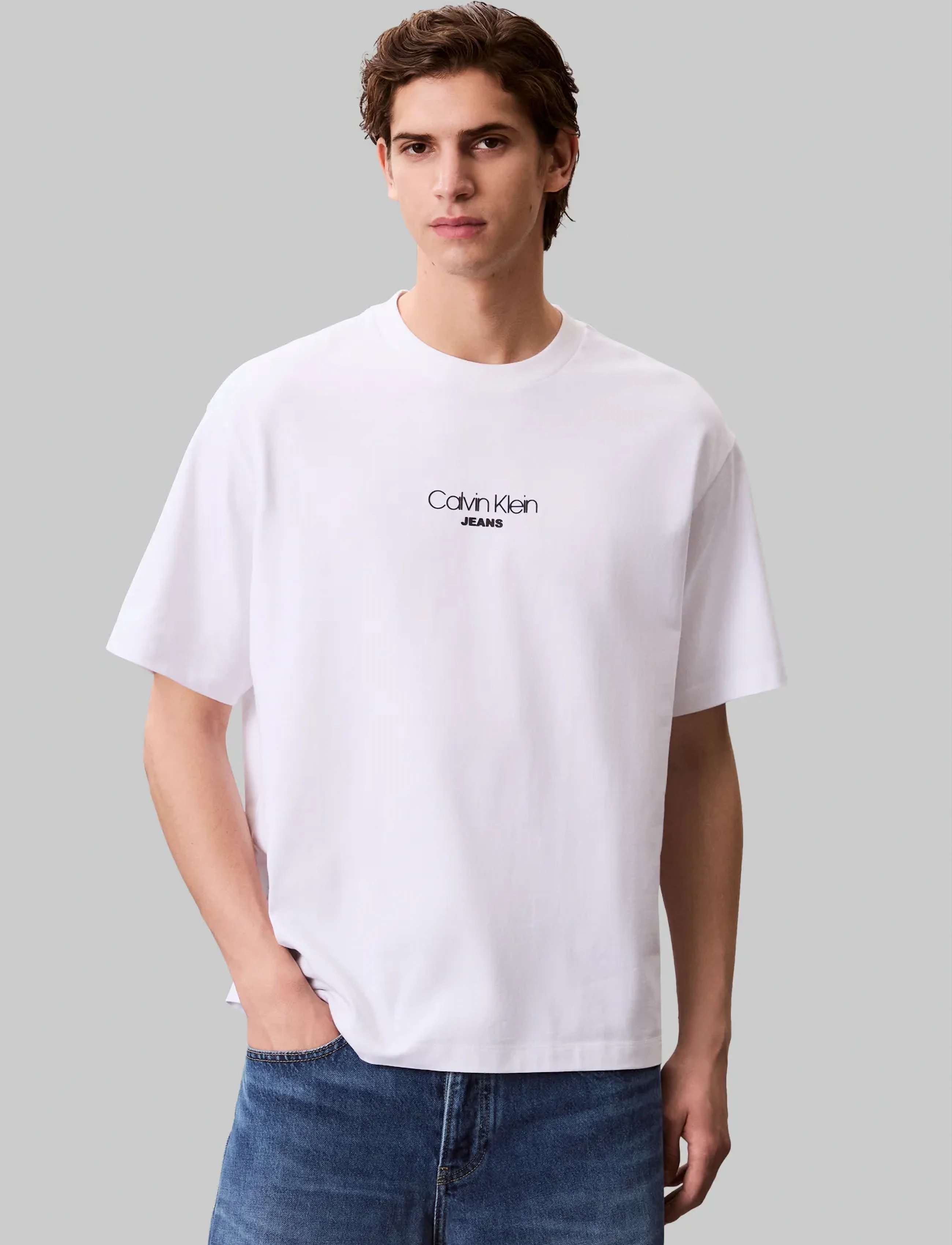Calvin Klein Jeans SS 16S RLXD FIT CKJ GRAPHIC TEE - T-Shirts - BRILLIANT WHITE / white