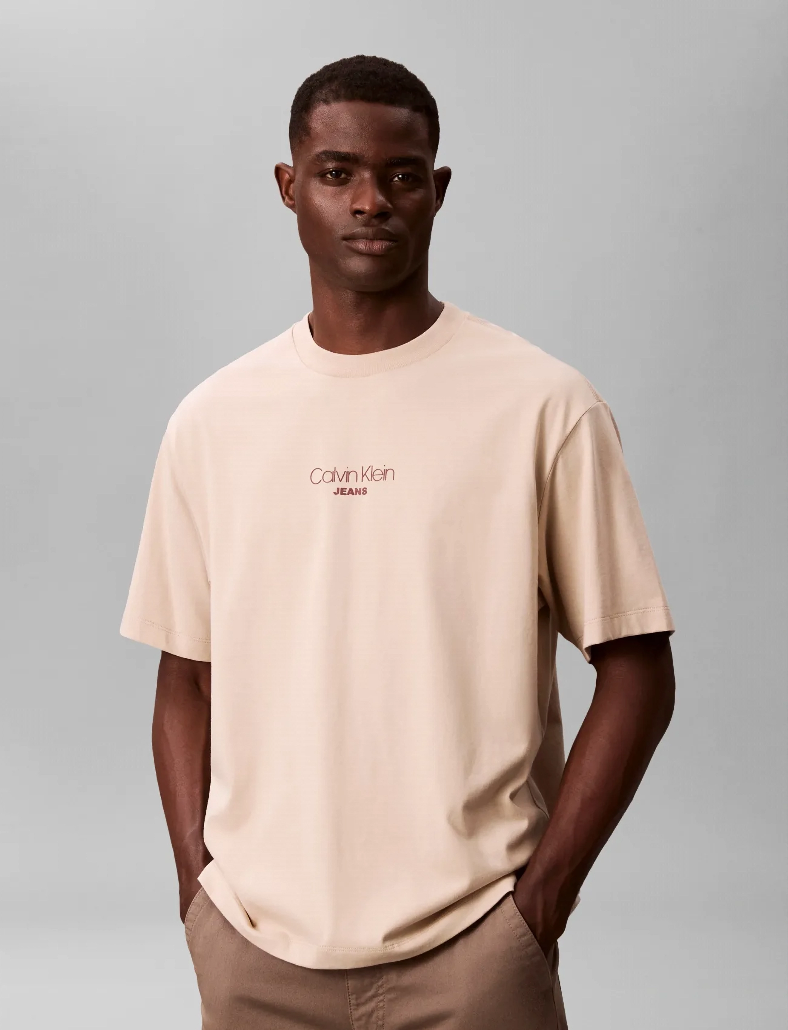 Calvin Klein Jeans SS 16S RLXD FIT CKJ GRAPHIC TEE - Riided - SILVERMOSS / beige