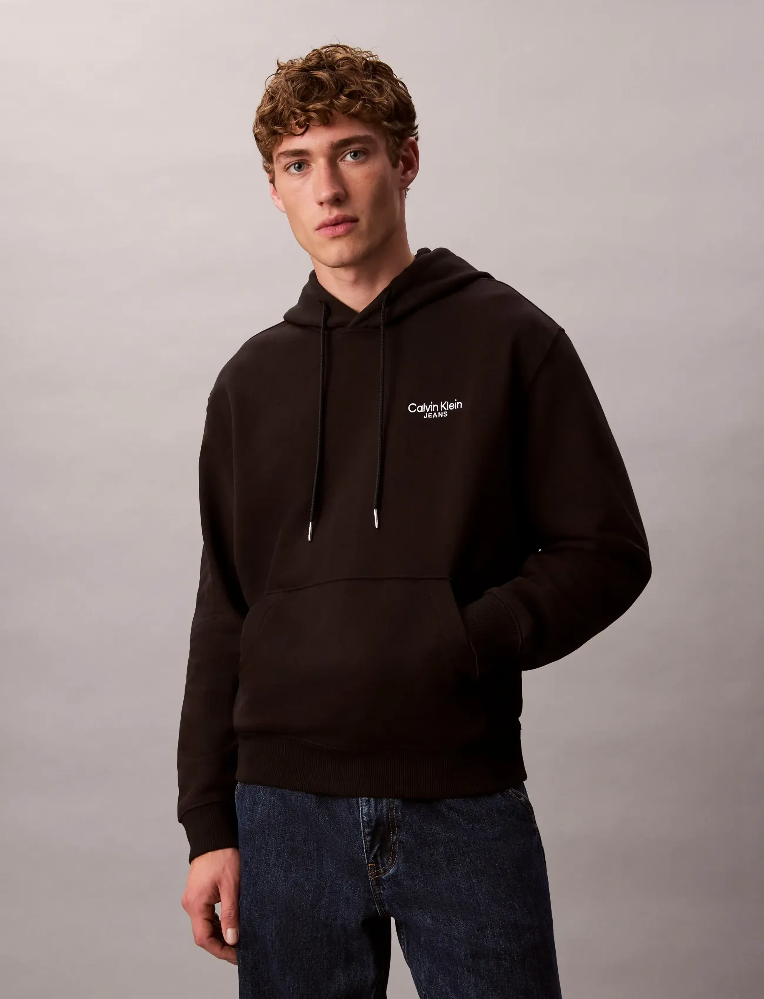 Calvin Klein Jeans Ls Logo Back Print Hoodie, XS, Black, Sweatshirts & Hættetrøjer > Hættetrøjer, Herre