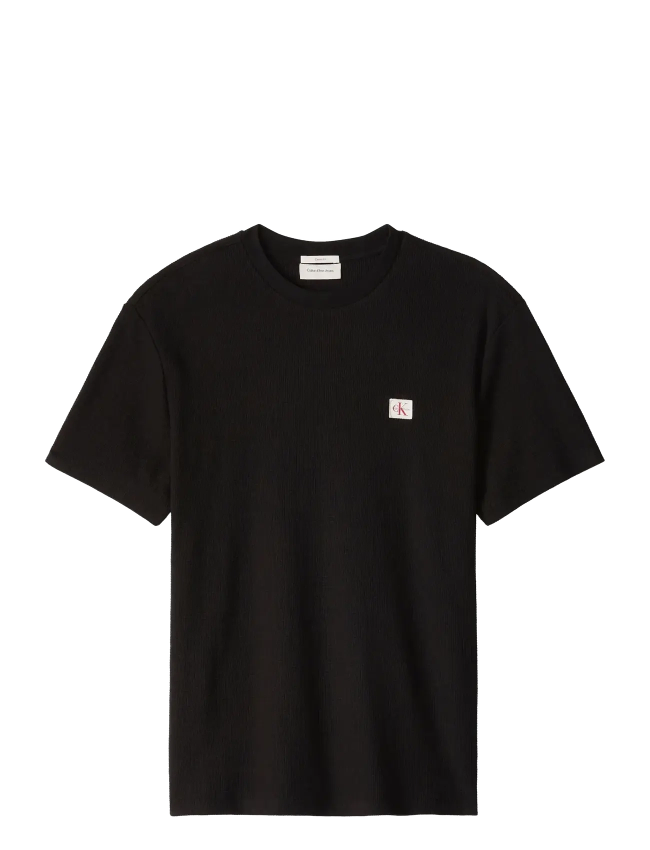 Calvin Klein Jeans SS WAFFLE WOVEN LABEL CREWNK TEE - Calvin Klein Jeans - BLACK / black