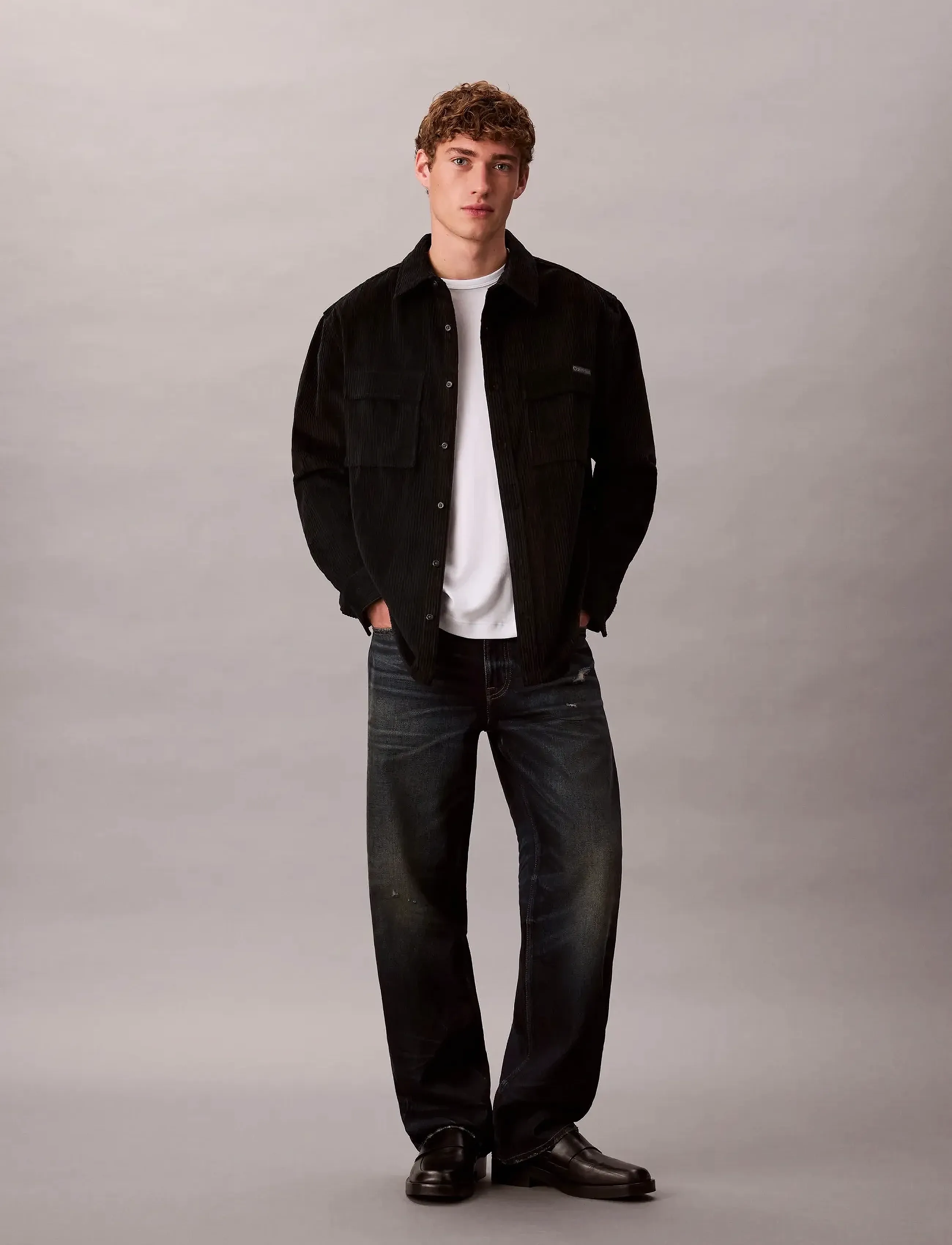 Calvin Klein Jeans Ls Corduroy Pocket Relaxed Shirt, XS, Black, Shirts > Corduroy Shirts, Herre