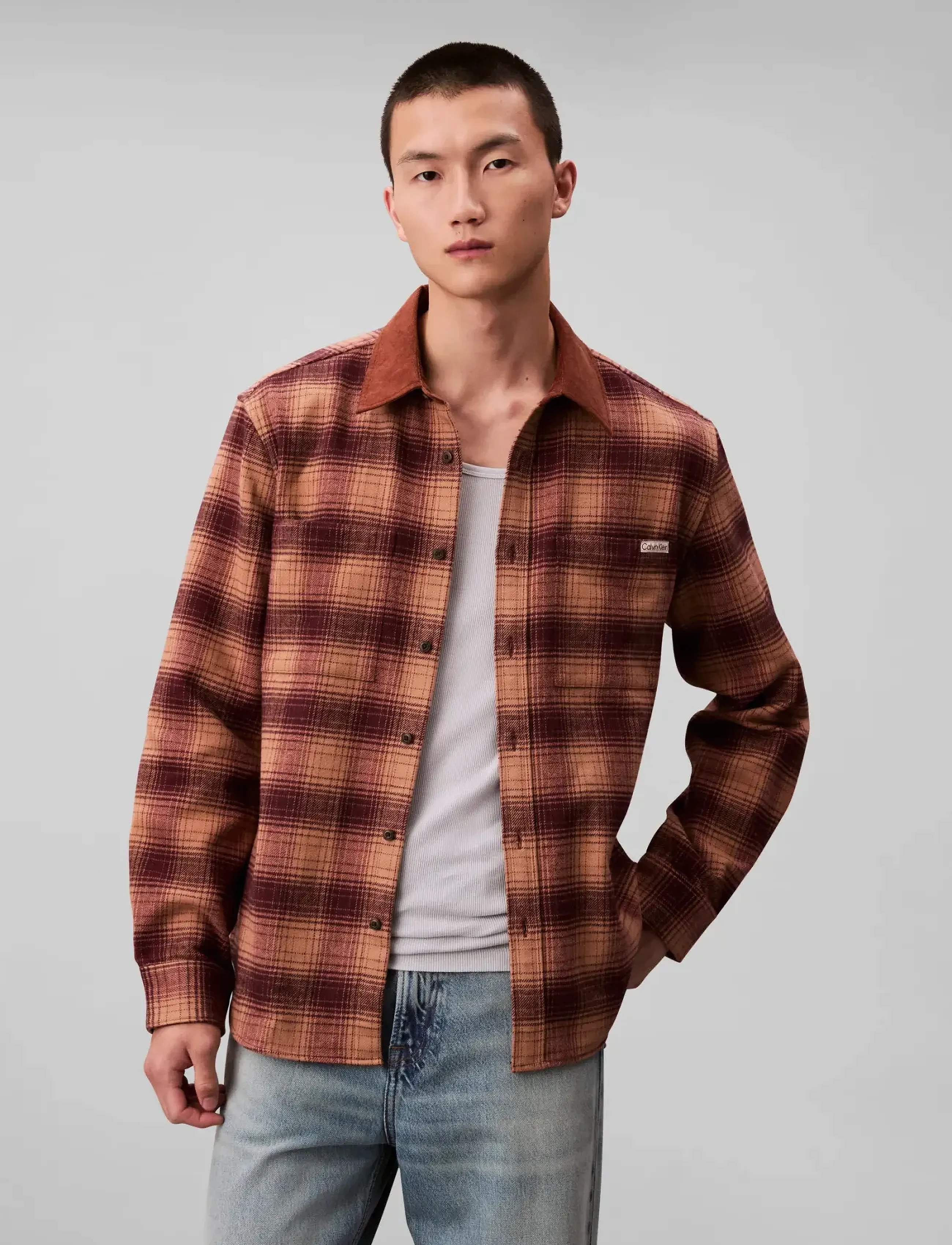 Calvin Klein Jeans LS BRUSHED YD TWILL SHIRT JACKET - Overshirts - TOASTED RYE / red