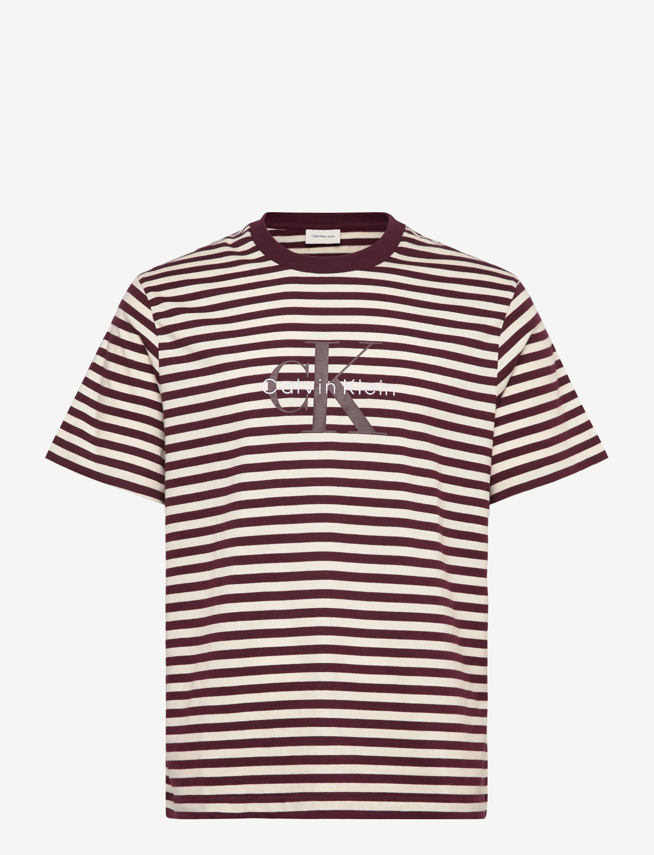 Calvin Klein Jeans - SS 20S STRIPE JERSEY MONOLOGO CN - kortärmade t-shirts - moroccan brown - 0