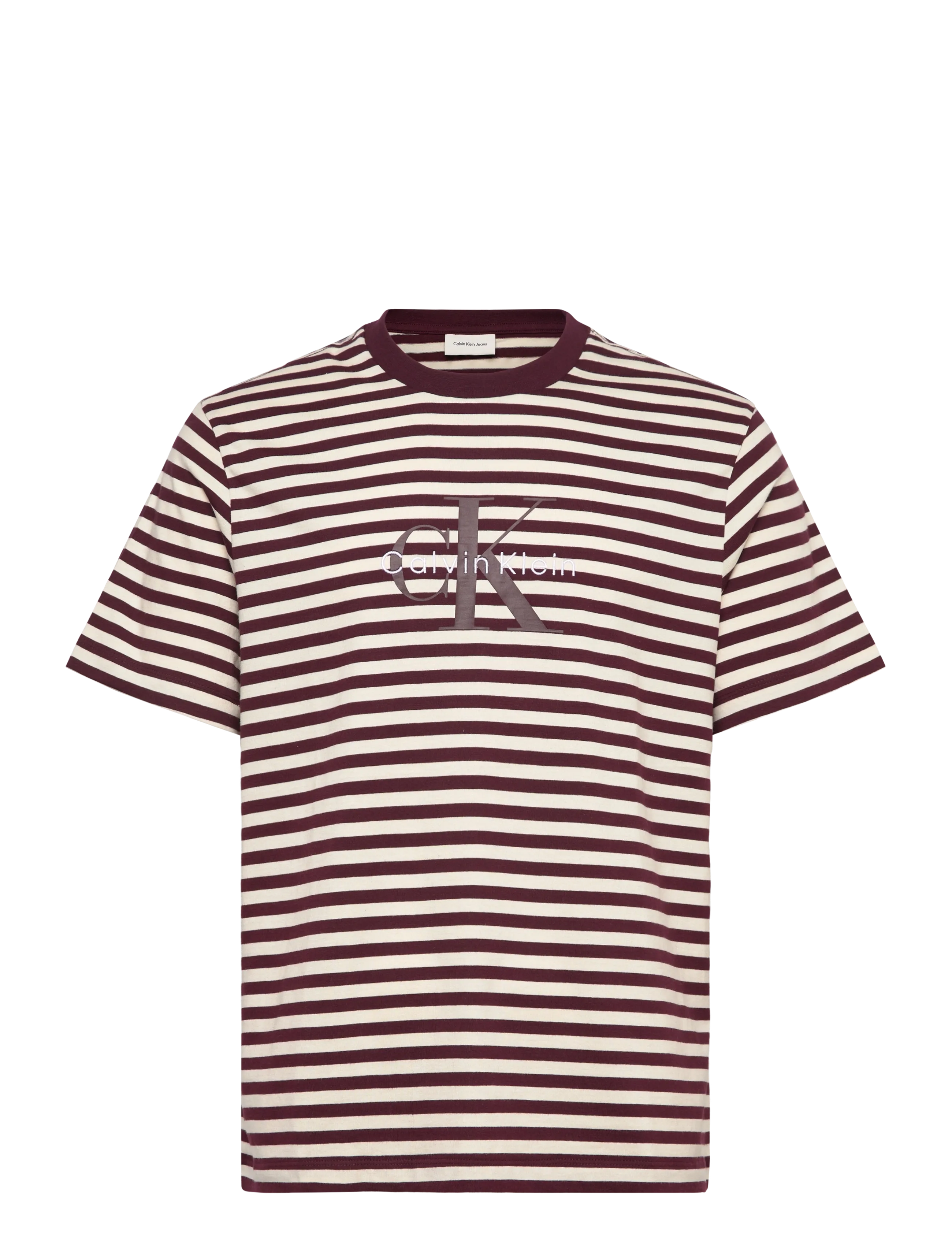 Calvin Klein Jeans SS 20S STRIPE JERSEY MONOLOGO CN - T-shirts - MOROCCAN BROWN / burgundy