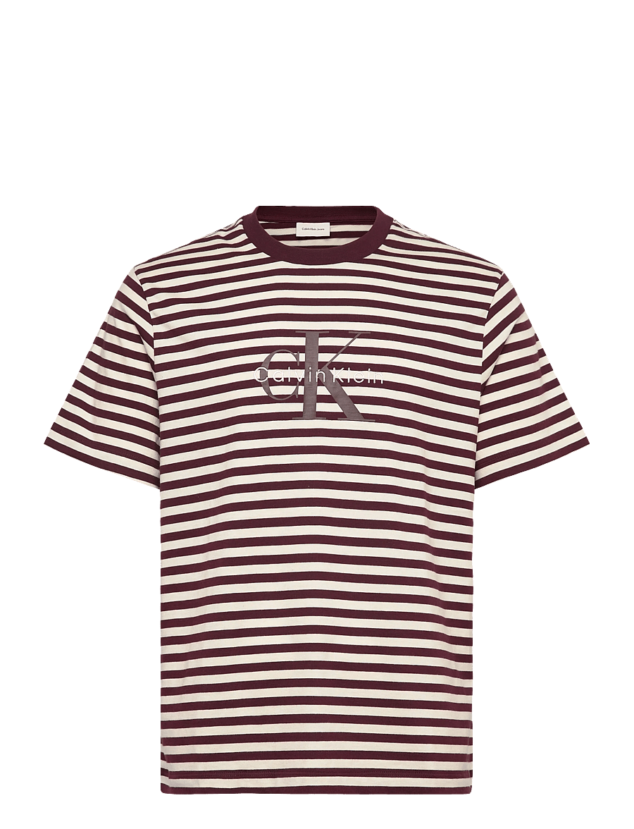 Calvin Klein Jeans - SS 20S STRIPE JERSEY MONOLOGO CN - short-sleeved t-shirts - moroccan brown - 0