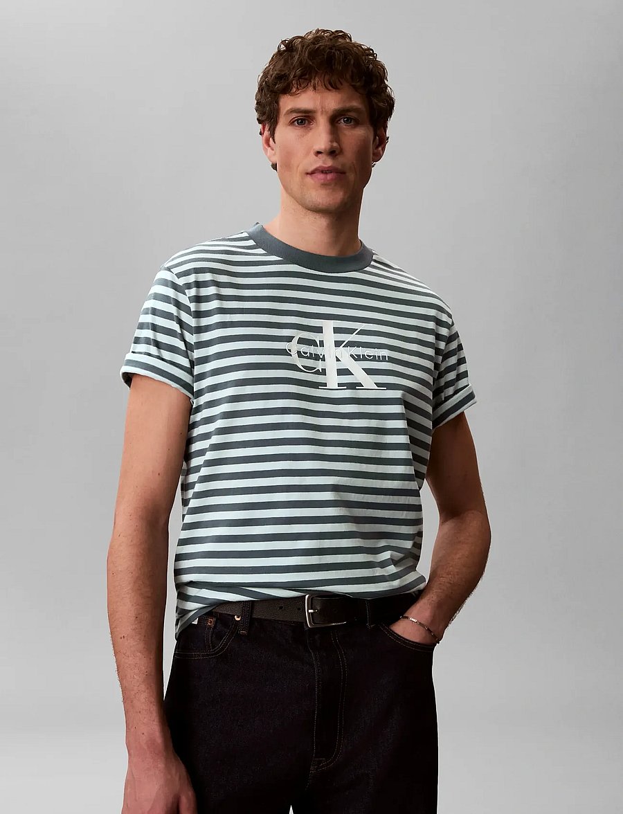 Calvin Klein Jeans - SS 20S STRIPE JERSEY MONOLOGO CN - lühikeste varrukatega t-särgid - turbulence - 0
