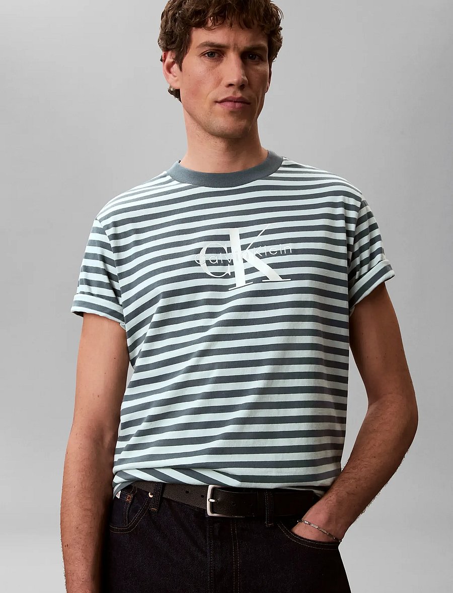 Calvin Klein Jeans - SS 20S STRIPE JERSEY MONOLOGO CN - lühikeste varrukatega t-särgid - turbulence - 4