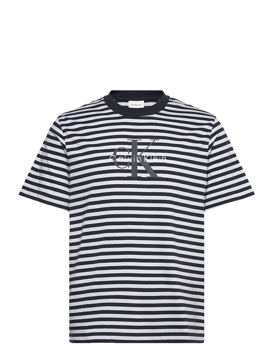 Calvin Klein Jeans - SS 20S STRIPE JERSEY MONOLOGO CN - kortärmade t-shirts - xenon blue - 0