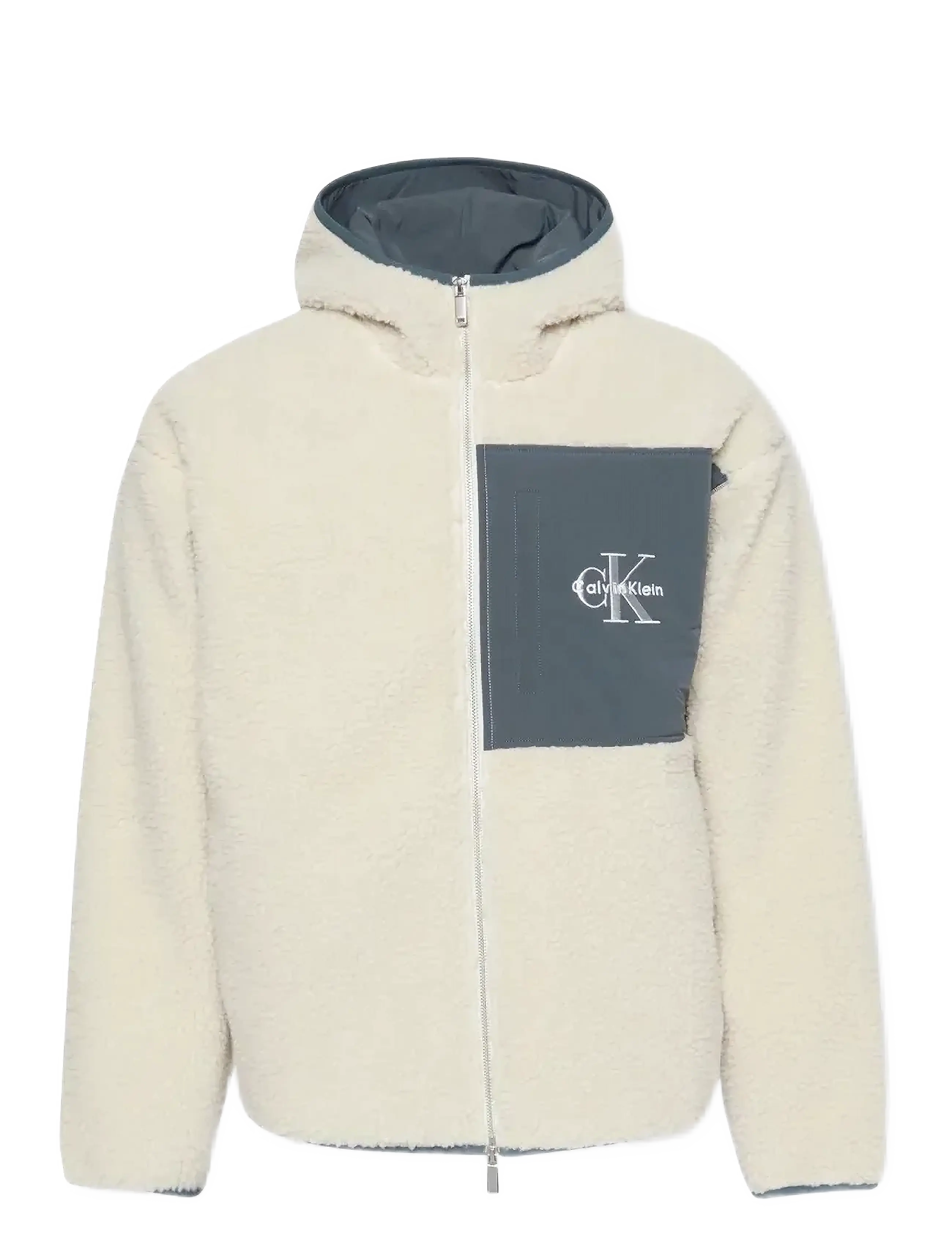 CALVIN KLEIN JEANS Sherpa Funnel Neck Full Zip Hood Cream - M - Herren