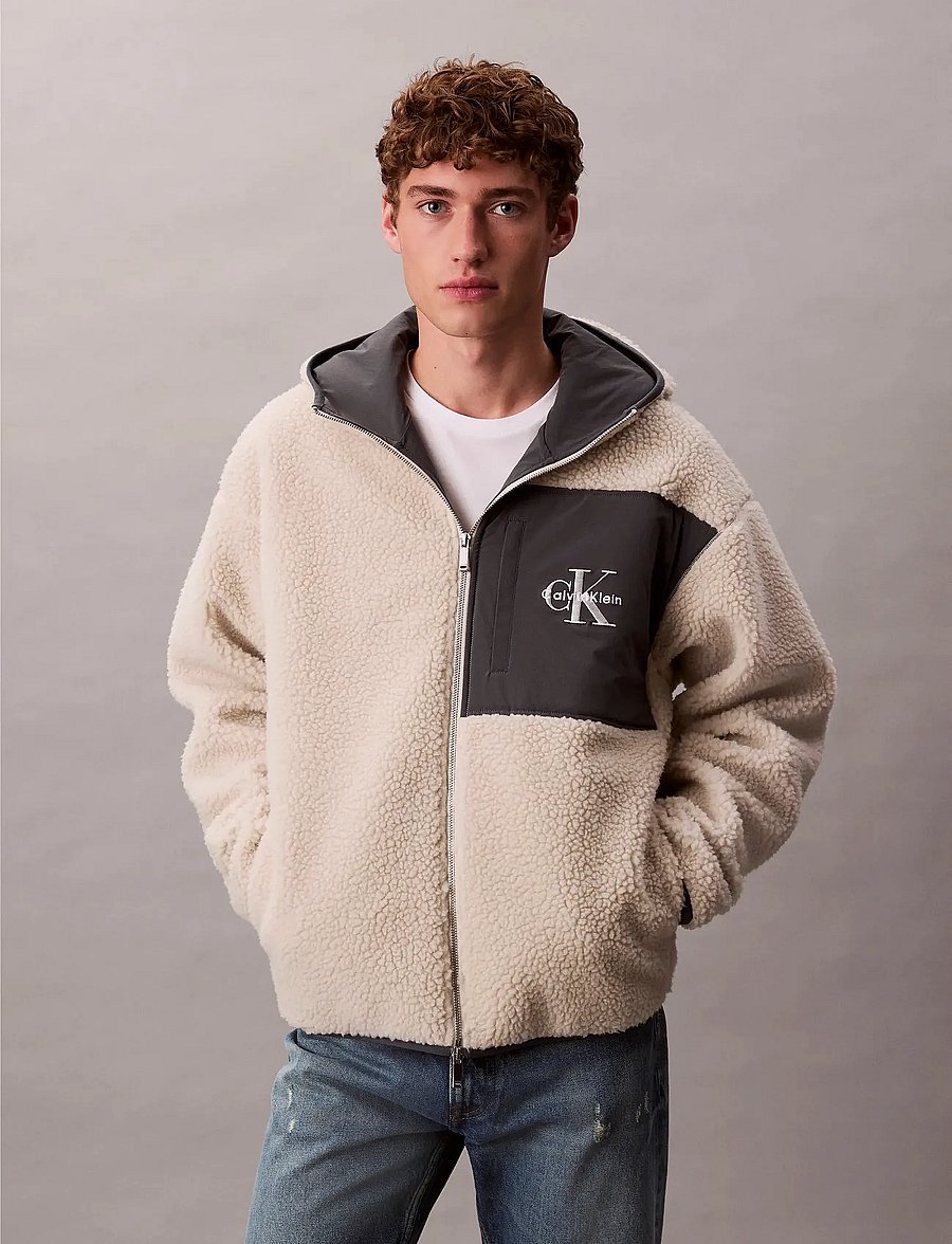 Calvin Klein Jeans - SHERPA FUNNEL NECK FULL ZIP HOOD - fleece-pullover - chalk - 0