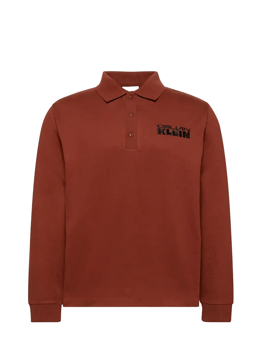 Calvin Klein Jeans - LS SUEDED HEAVY JERSEY POLO - långärmade pikéer - cherry mahogany - 0