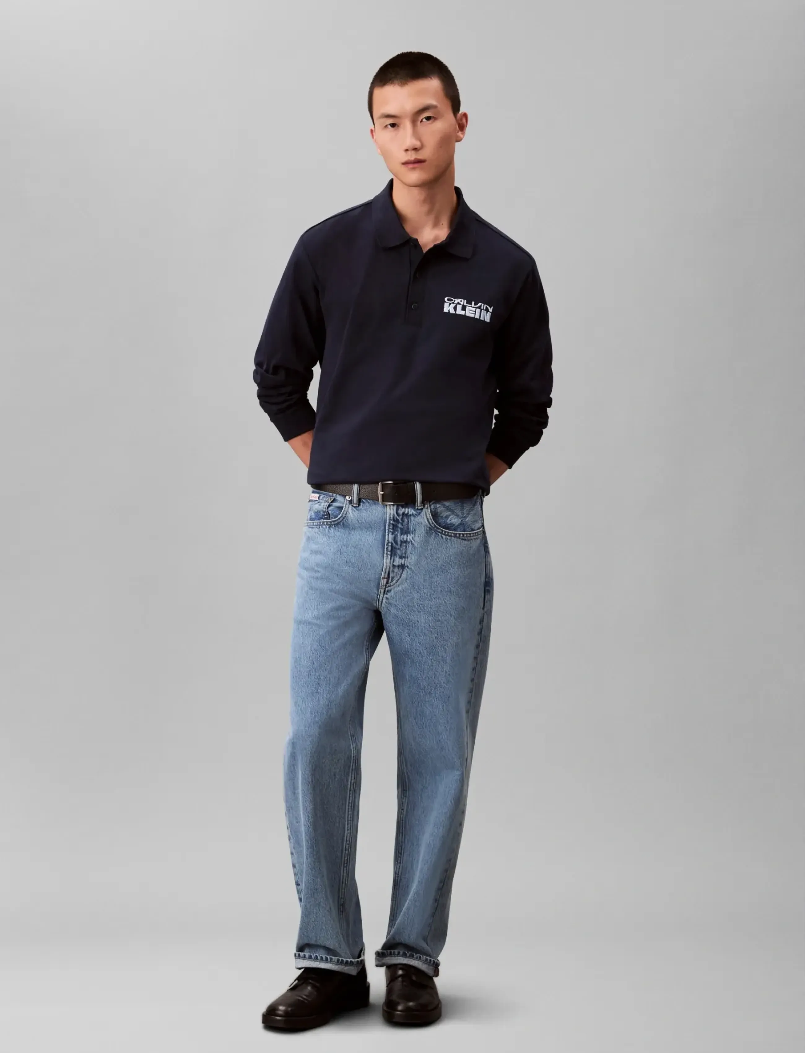 Calvin Klein Jeans LS SUEDED HEAVY JERSEY POLO - Polosärgid - DARK SAPPHIRE / navy